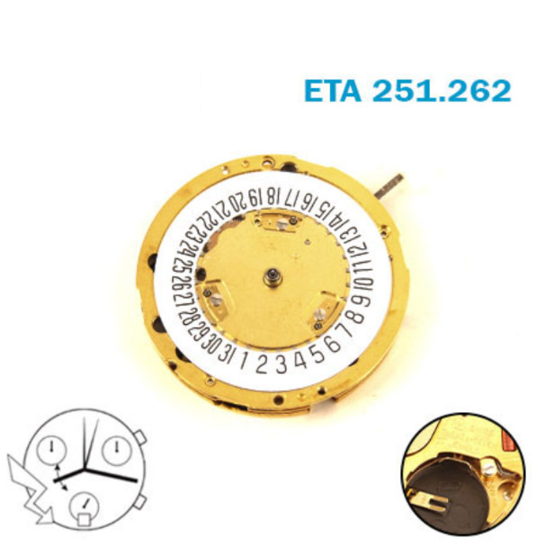 ETA 251.262 GUCCI-Swiss Quartz Movement-Chronograph-White Date Disk At 6-7Jewels