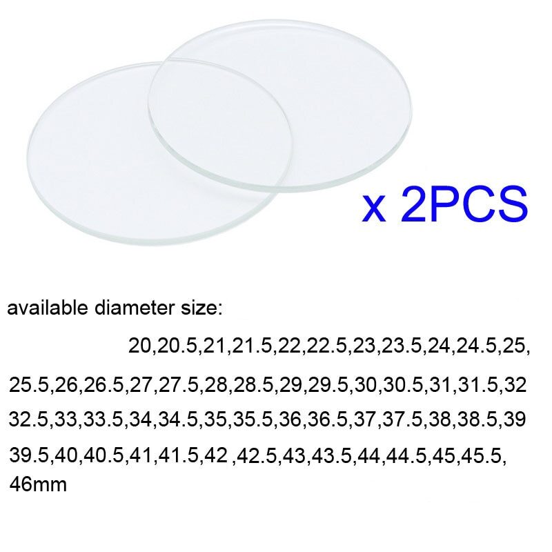 2PCS 2.0mm Flat Round Watch Glass 20-46mm Watch Replacement Crystal Repair Lens