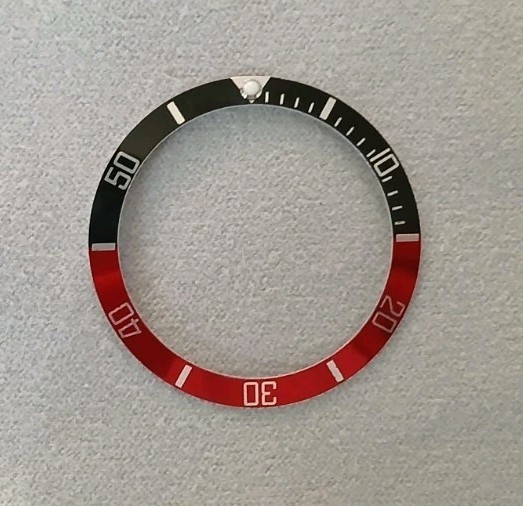 Black Red Bezel insert 37.5mm Rolex Submariner 16610 16800 Seiko Aluminium Coke