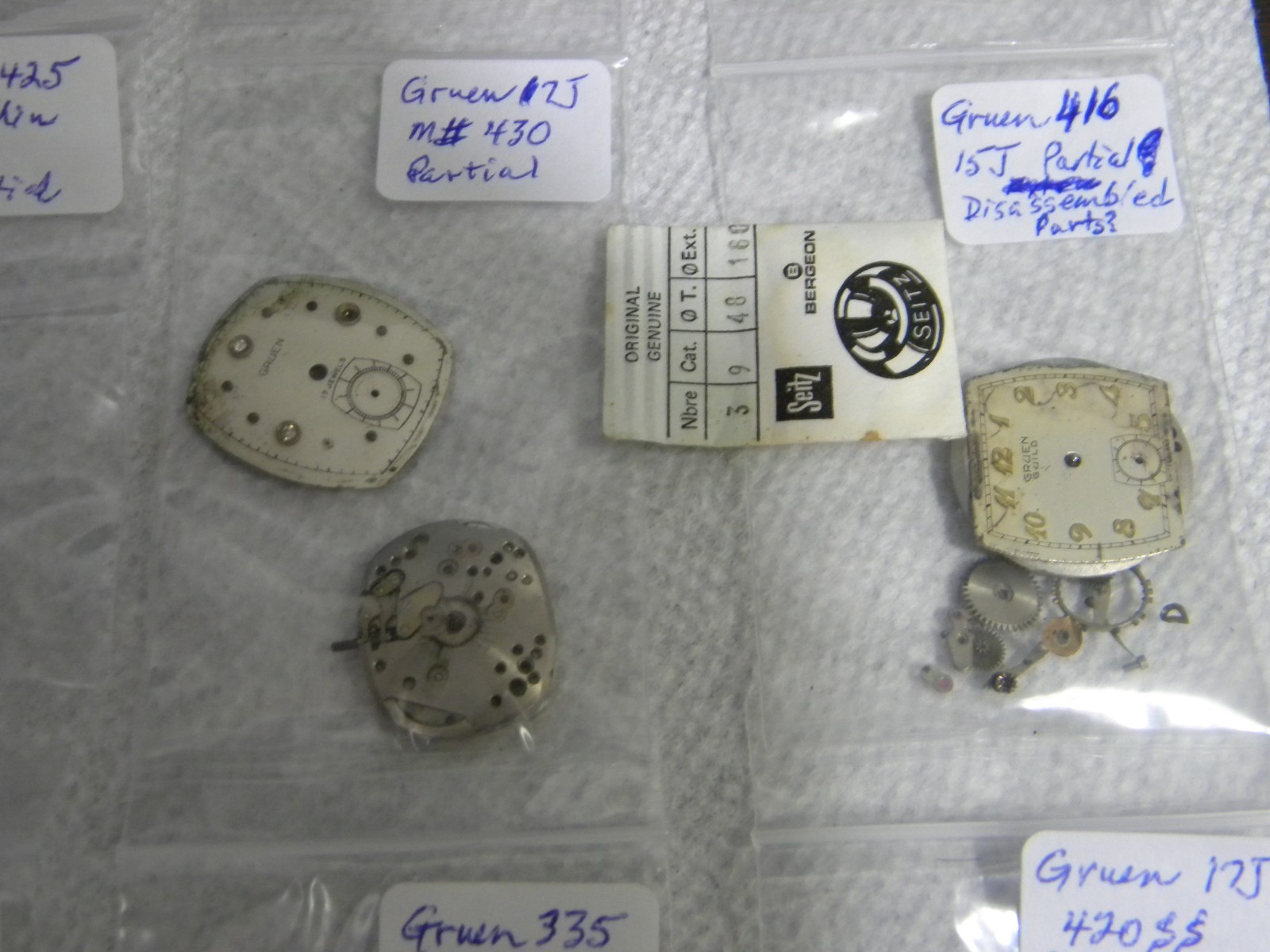 Gruen Lot 15J to 21J Wrist Watch Movements to Repair or for Parts Qty 10 Each