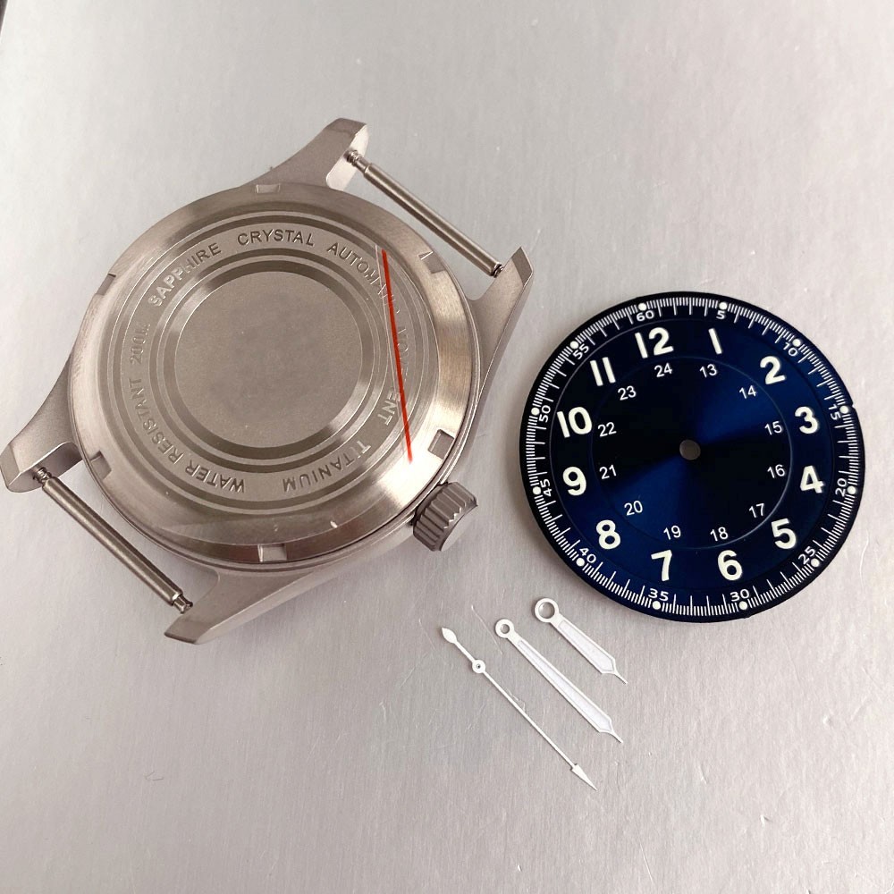39mm Pilot Titanium Watch Case With 33.5mm Dial Set Fit NH35 Miyota 8215 PT