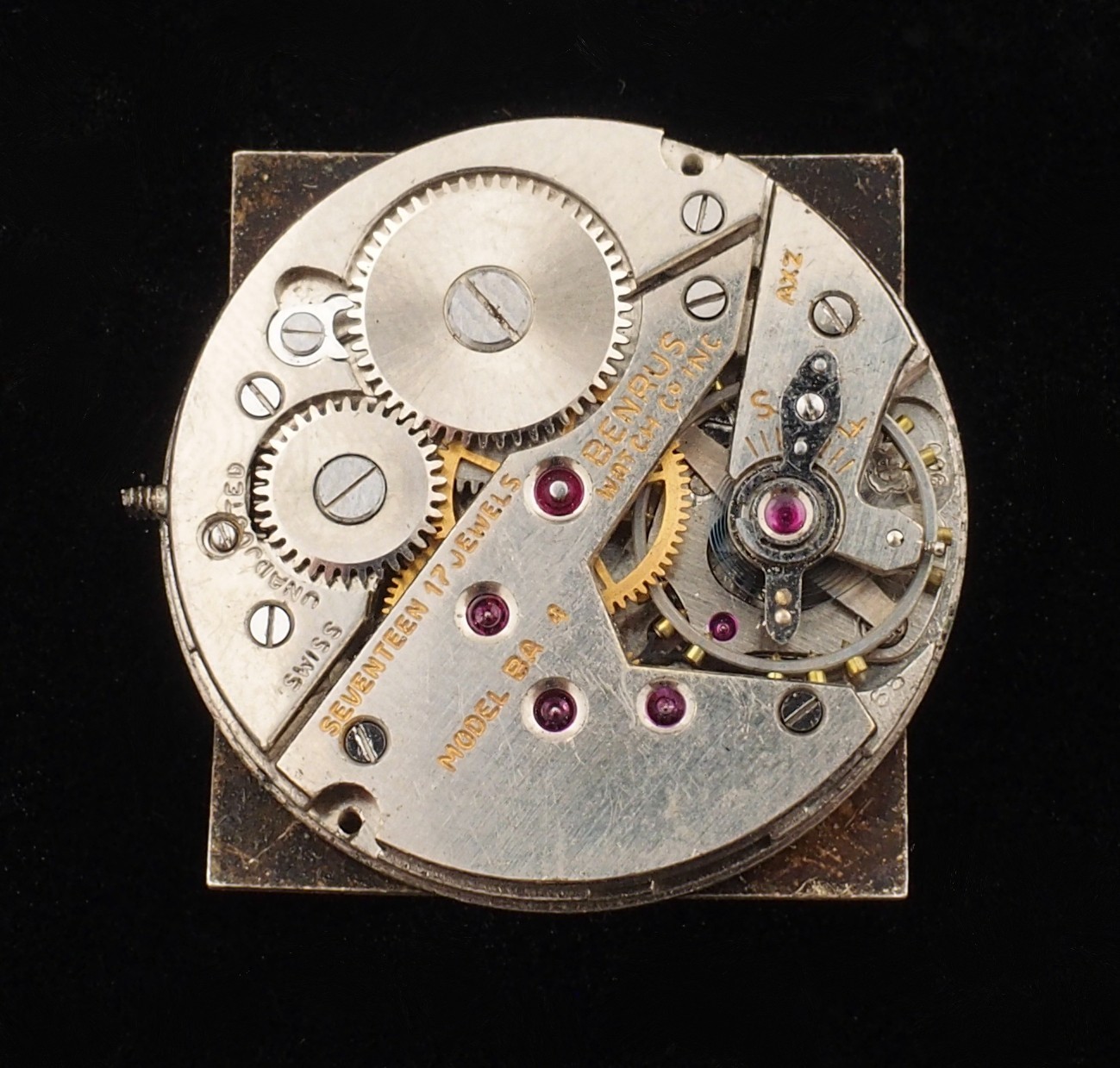Vintage Benrus Model BA 4 17 Jewel 17J Watch Movement & Dial for Repair #F253
