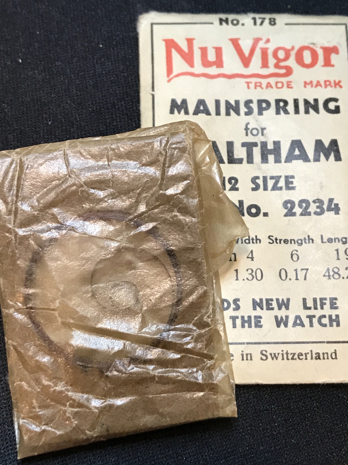 NuVigor Mainspring #178 for Waltham 10s – 14s Colonial A. No. 2234 – Steel