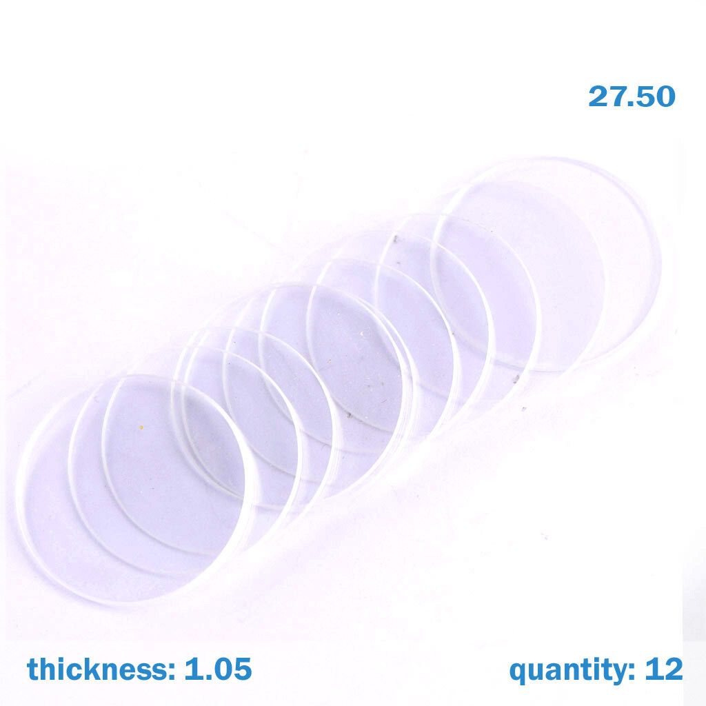 12 Pcs Watch Glass Crystal Swiss Made Size 27.50 MM Thickness Is 1.05MM