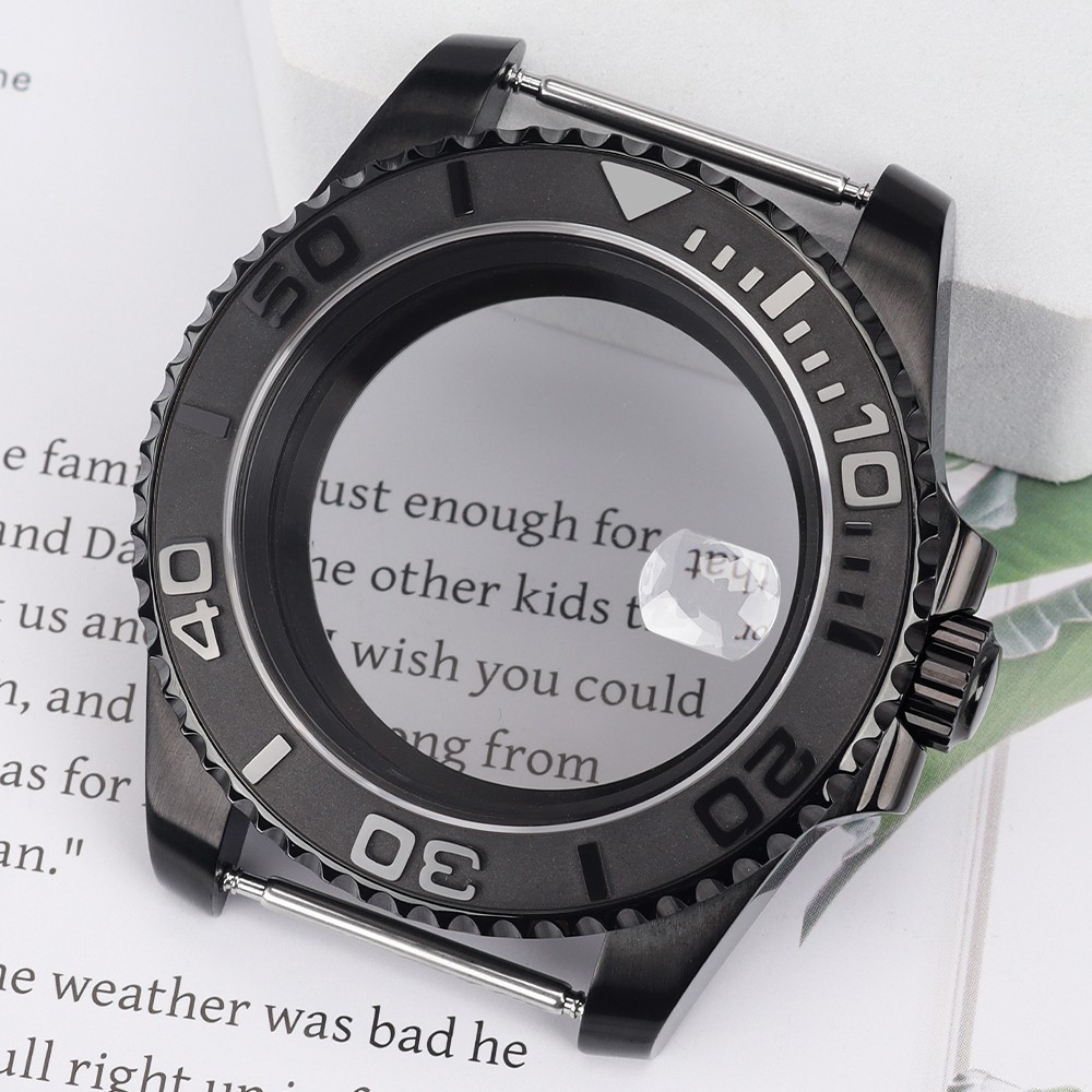 PVD Black Oyster Aviator 40mm Watch Case SUB Bezel Sapphire For Seiko NH35 NH36