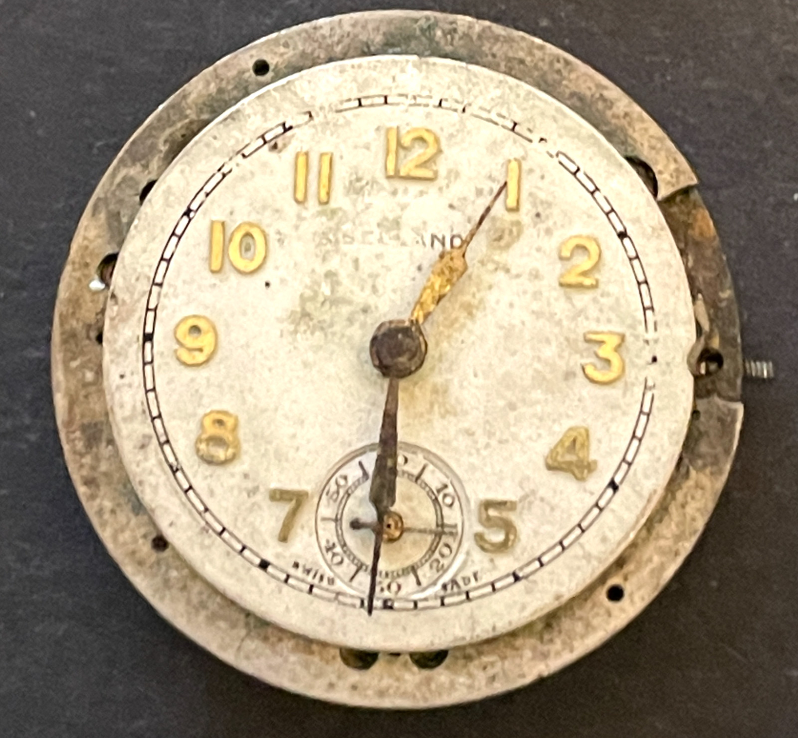 Vintage Seeland Men’s Watch Movement Parts/Repair Good Balance 7j Swiss