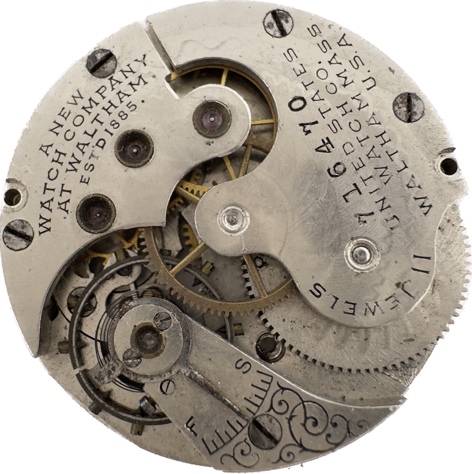 Antique 0 Size United States Co. Hunter Pocket Watch Movement 174 for Parts