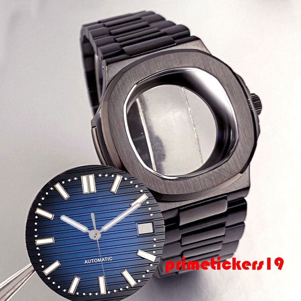 Fit NH35 Black PVD Square Watch Case+Band+Dial Set Sapphire Wristwatch Mod Parts