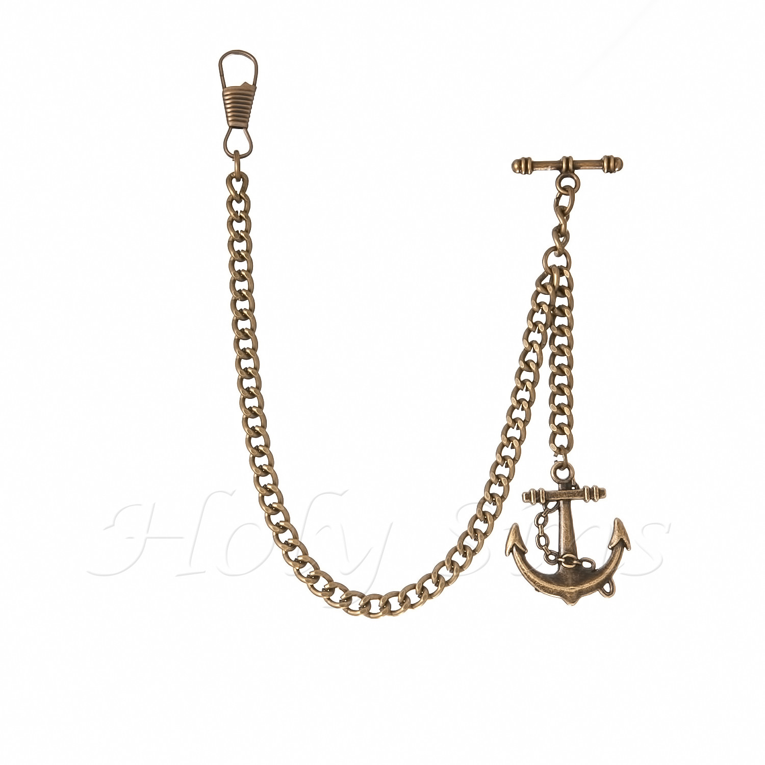 Brand New Bronze Single Albert Pocket Watch Fob Chain With Anchor Pendant