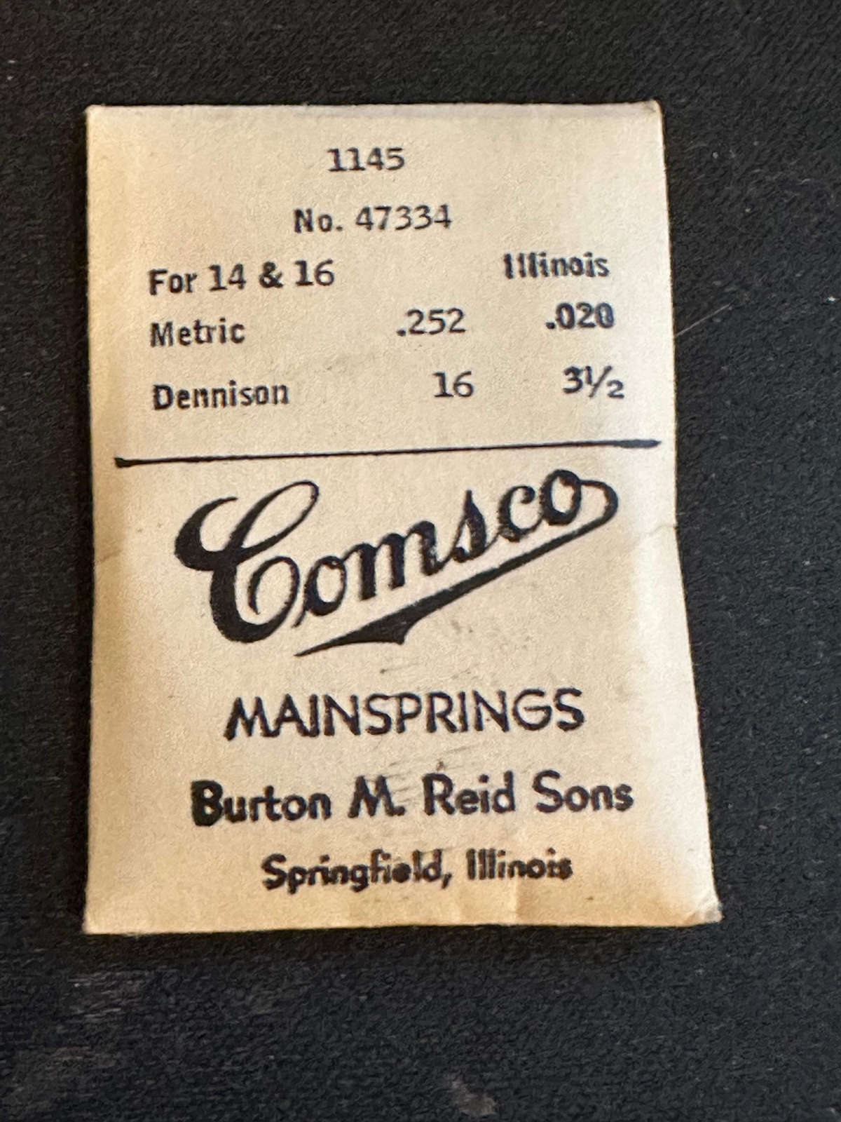 Comsco Mainspring #1145 for Illinois 14s & 16s No. 47334 – Steel