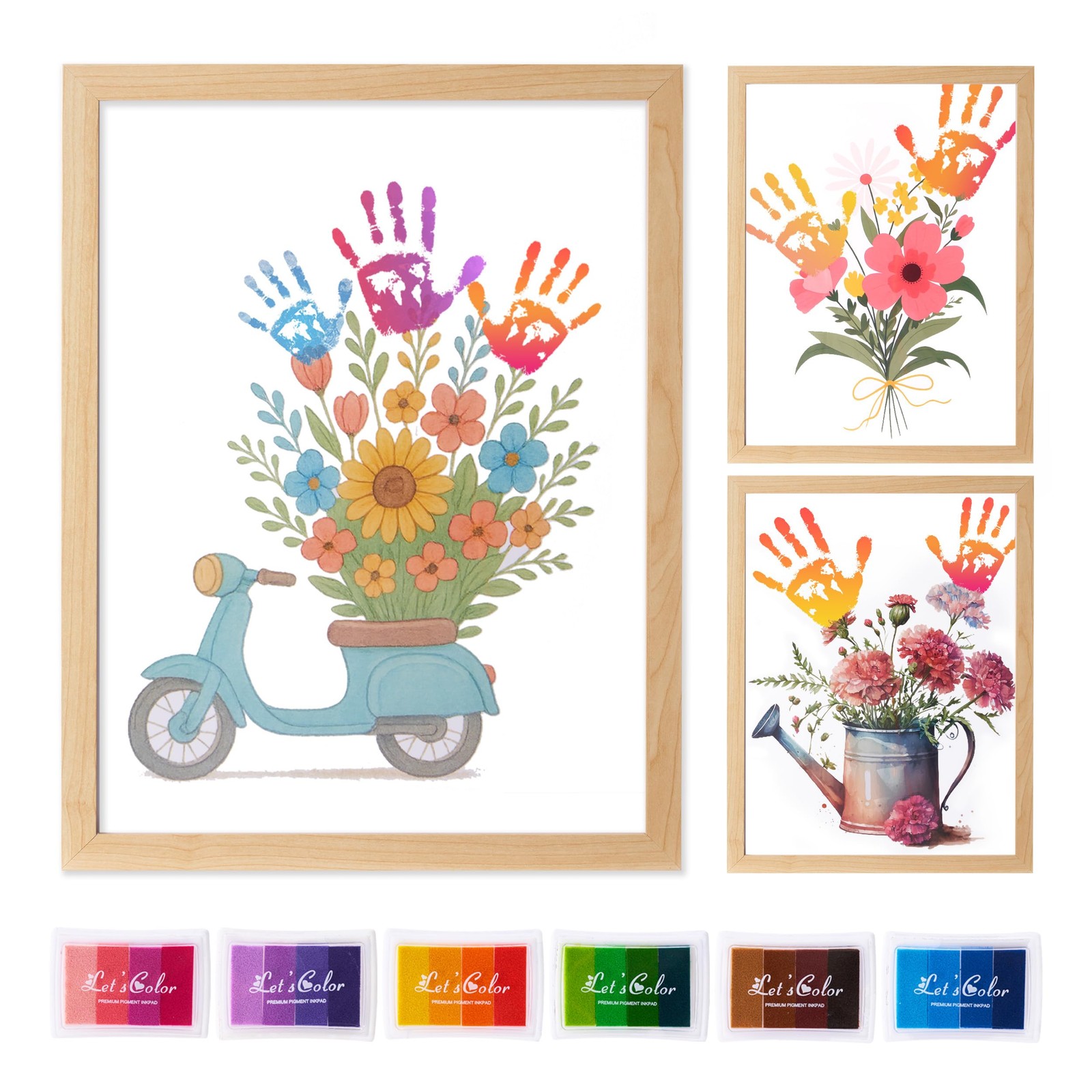 CHERRY CHEERS Flower Bouquet Handprint Art Kit, 3 Sheets, 6 Colors Inkpads