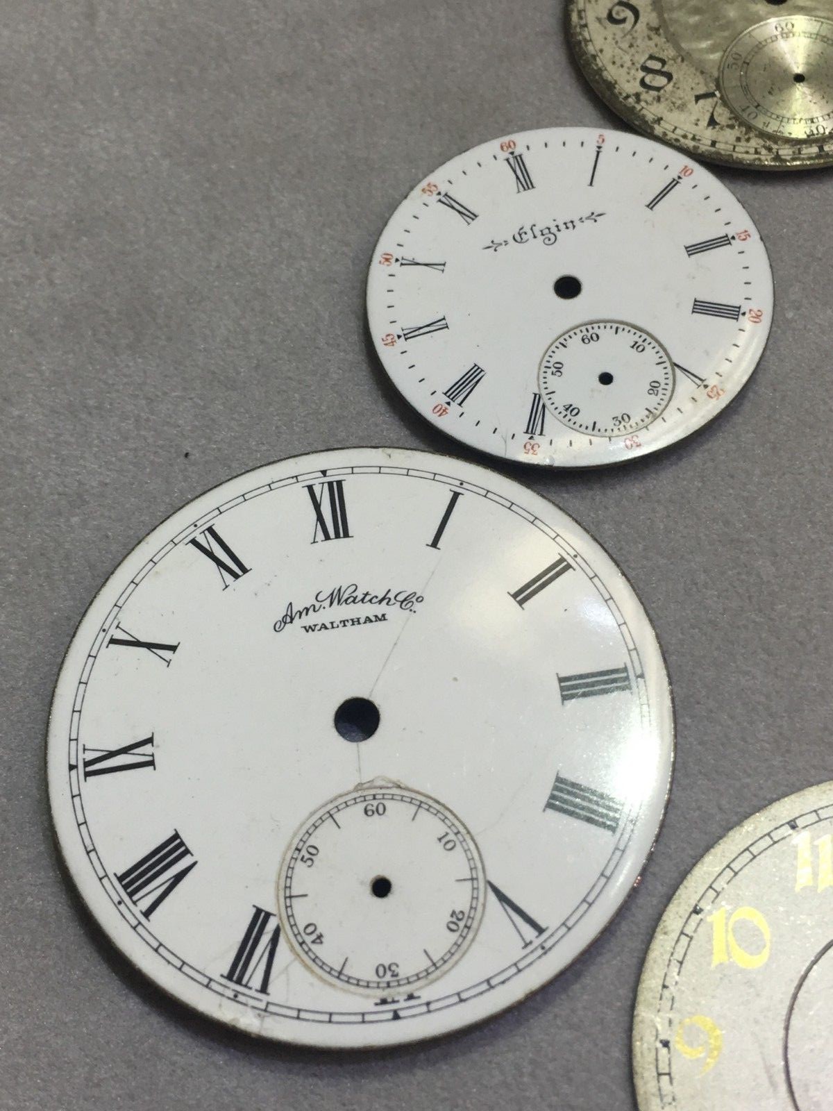 LOT 6 Vintage POCKET WATCH DIALS WALTHAM ILLINOIS ELGIN Parts Repair AS IS