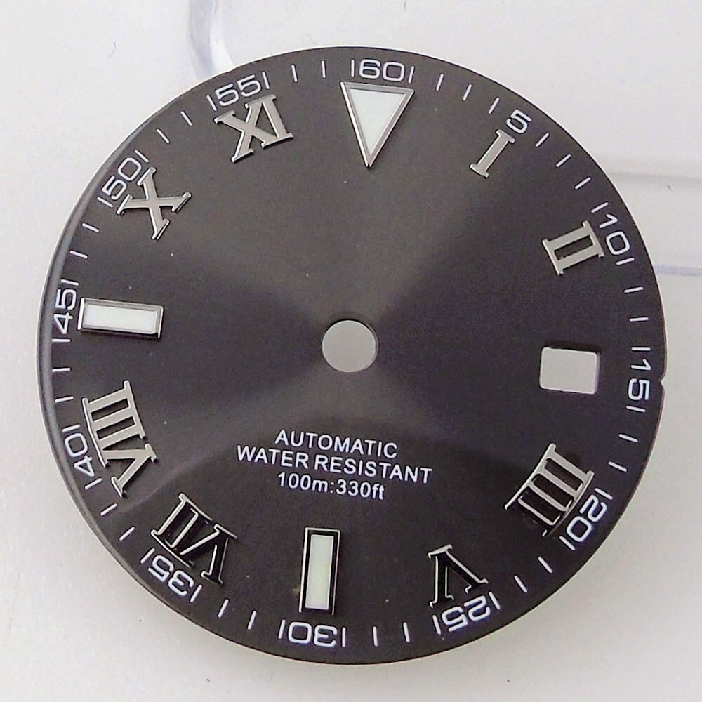 29mm Grey Sunburst Watch Dial Fit NH35A NH36A Movement Roman Number Marks Date