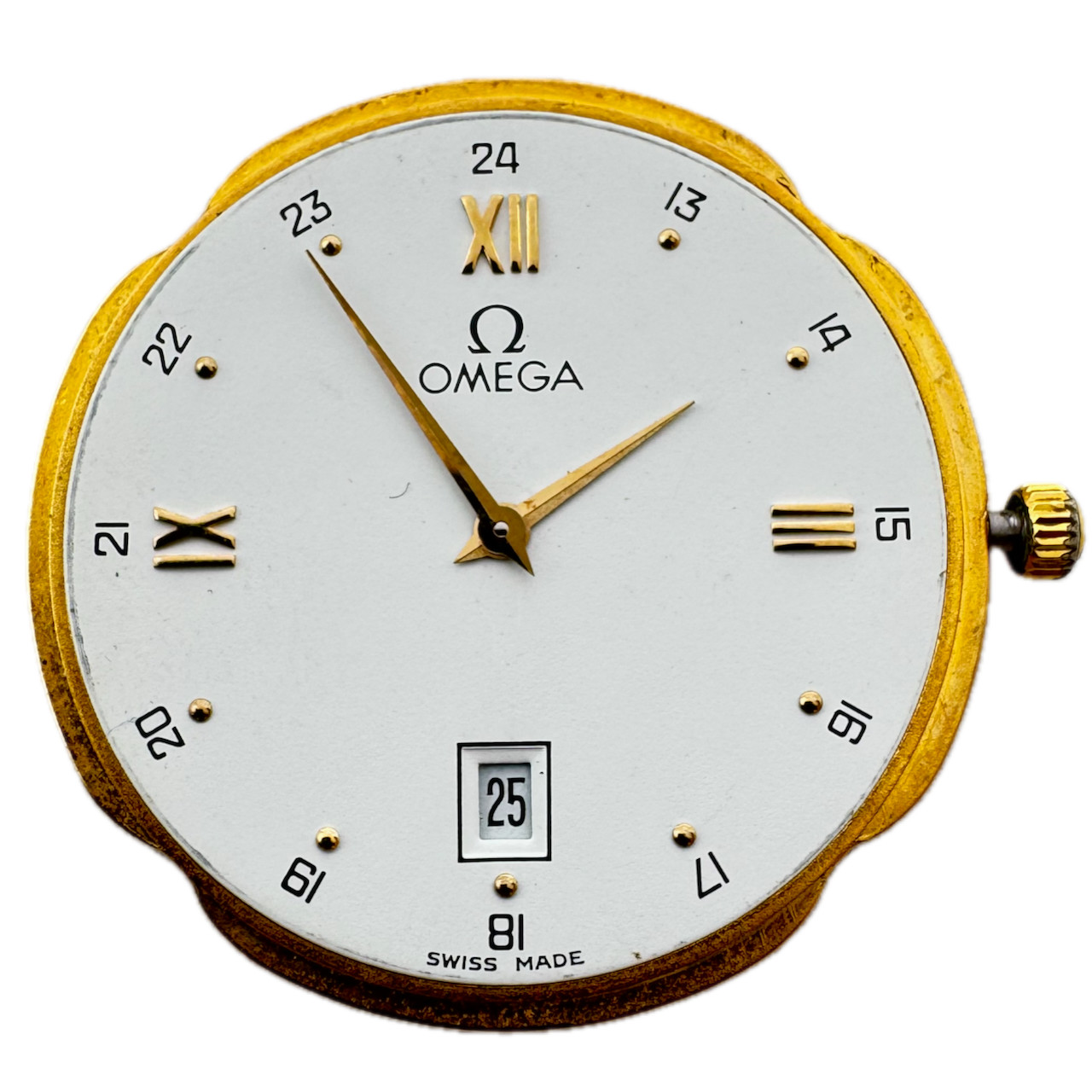 Vintage 28.5mm Omega White Roman 24HR Dial 8J Quartz Wristwatch Movement Swiss
