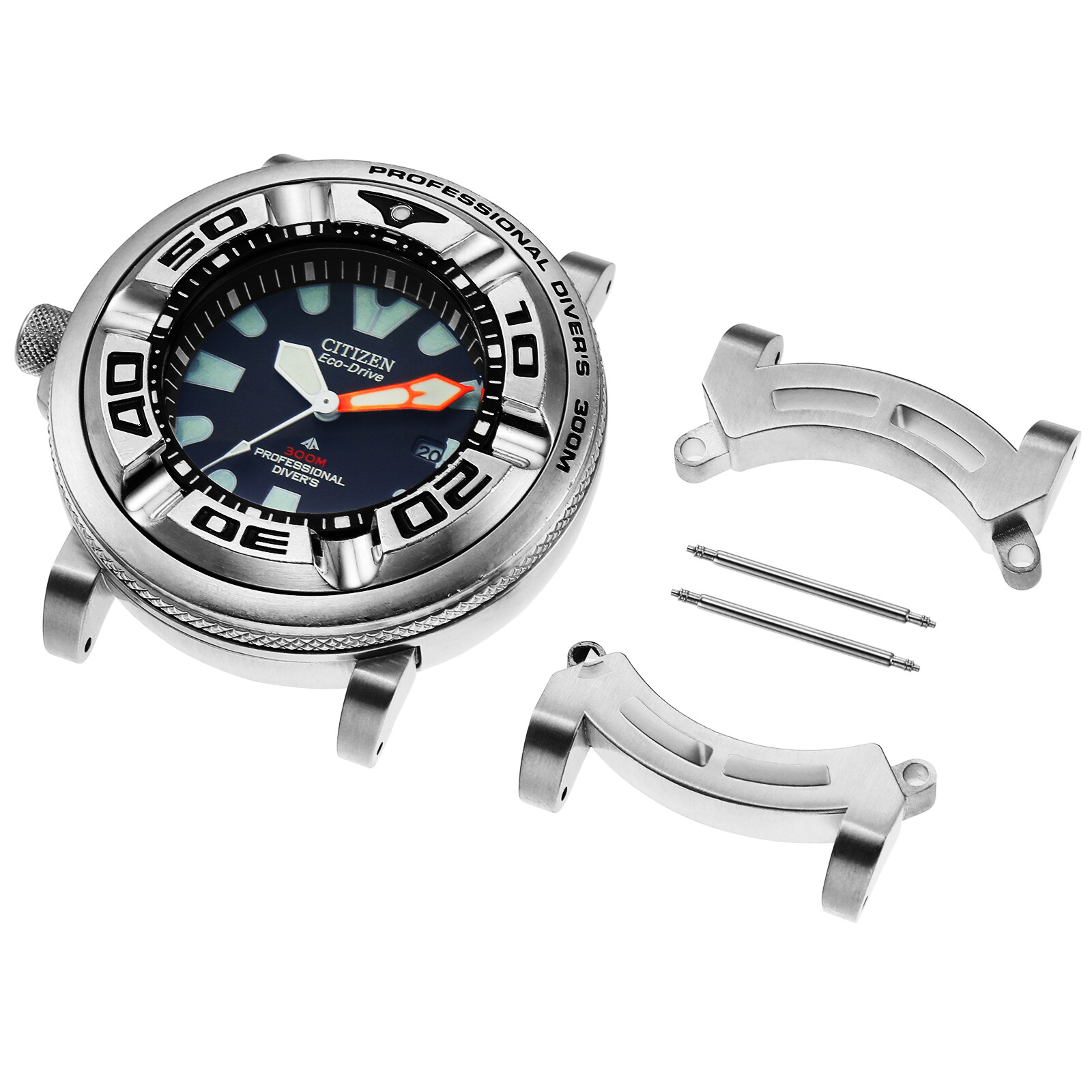 Silver Metal Adapters For Citizen Eco-Drive Promaster Professional Diver BJ8050