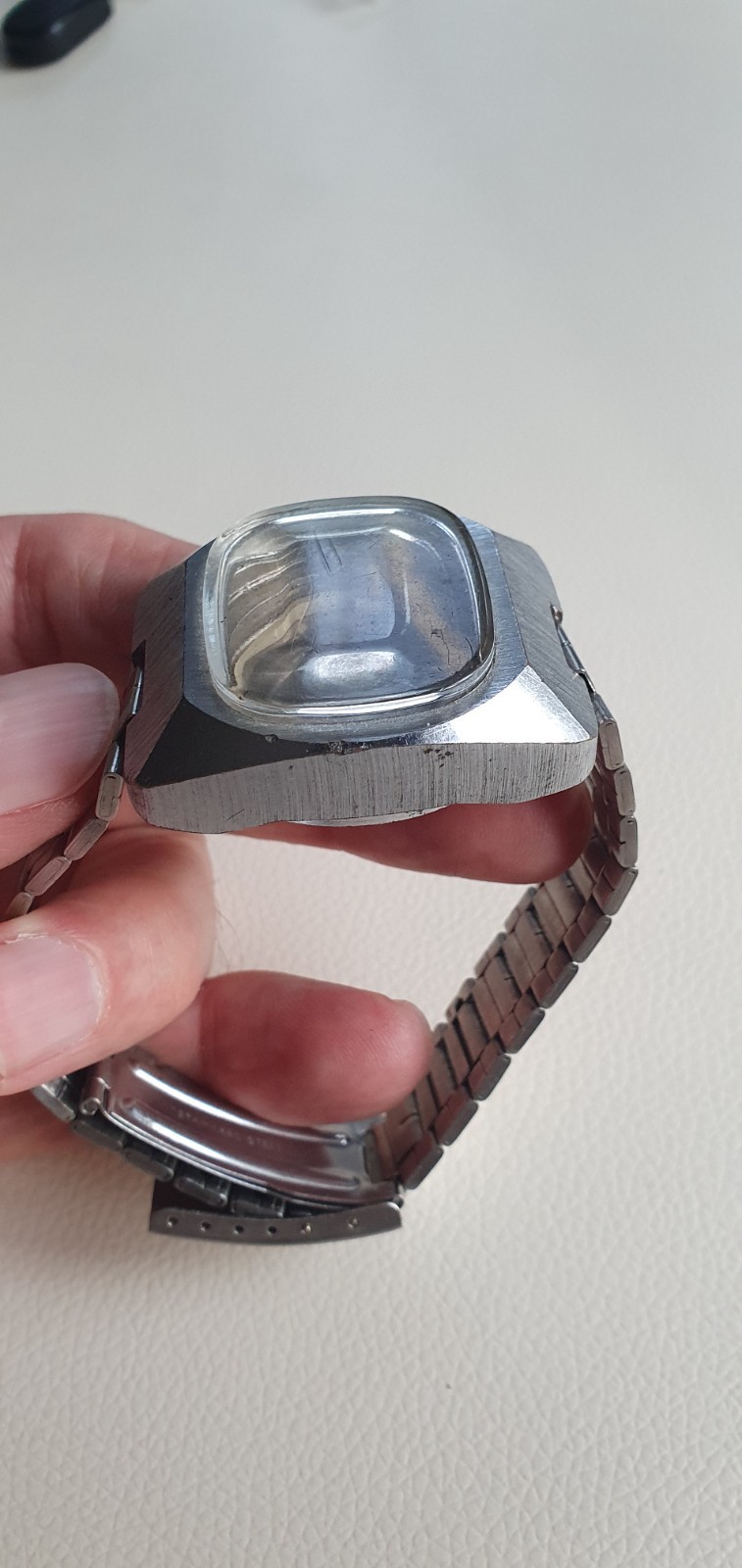 Vintage Slava Quartz Watch Case with Bracelet Soviet TV Tank Chrome Spare Part