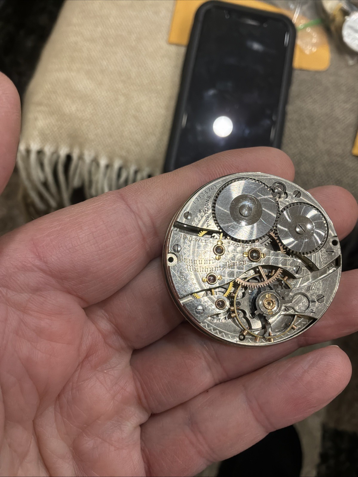 VTG Waltham 16s Vanguard 19J Movement For Parts or Repair