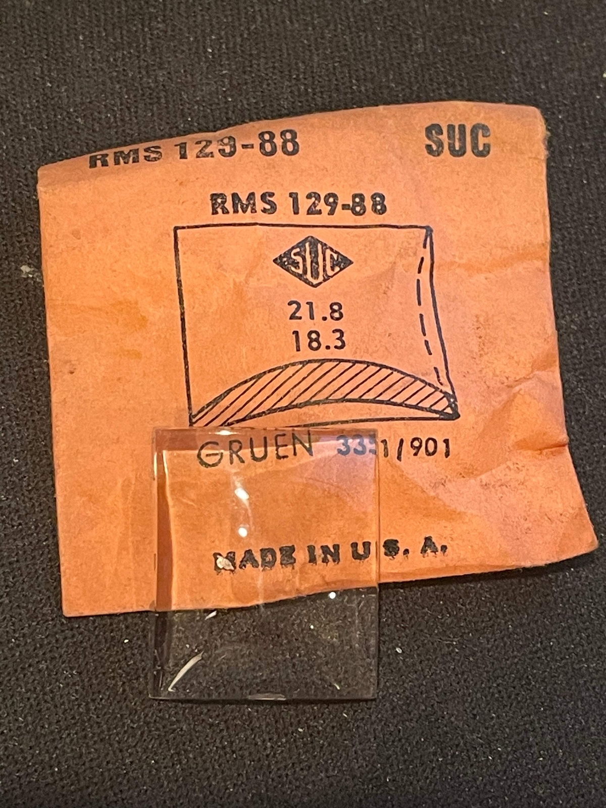 SUC Rocket Crystal RMS 129-88 for GRUEN 3351 / 901 – 21.8 x 18.3mm – New