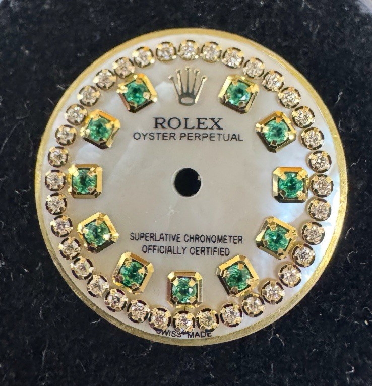 Rolex Oyster Perpetual Ladies 24mm Watch Custom MOP Emerald String Diamond Dial