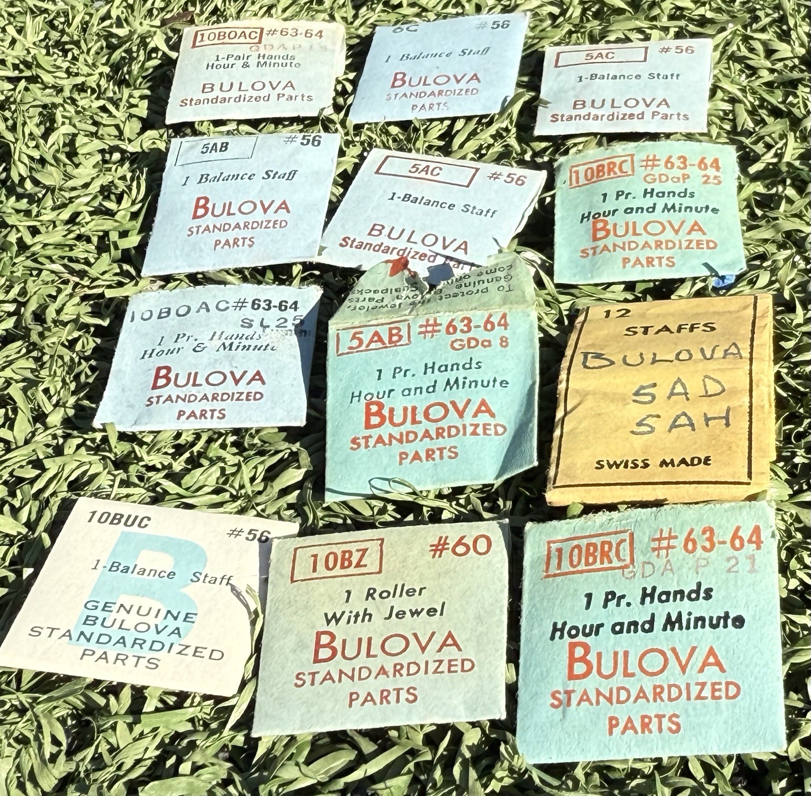 Vintage Bulova Watch Parts Lot – Balance Staffs, Hands, Roller Jewel, 12 Packs