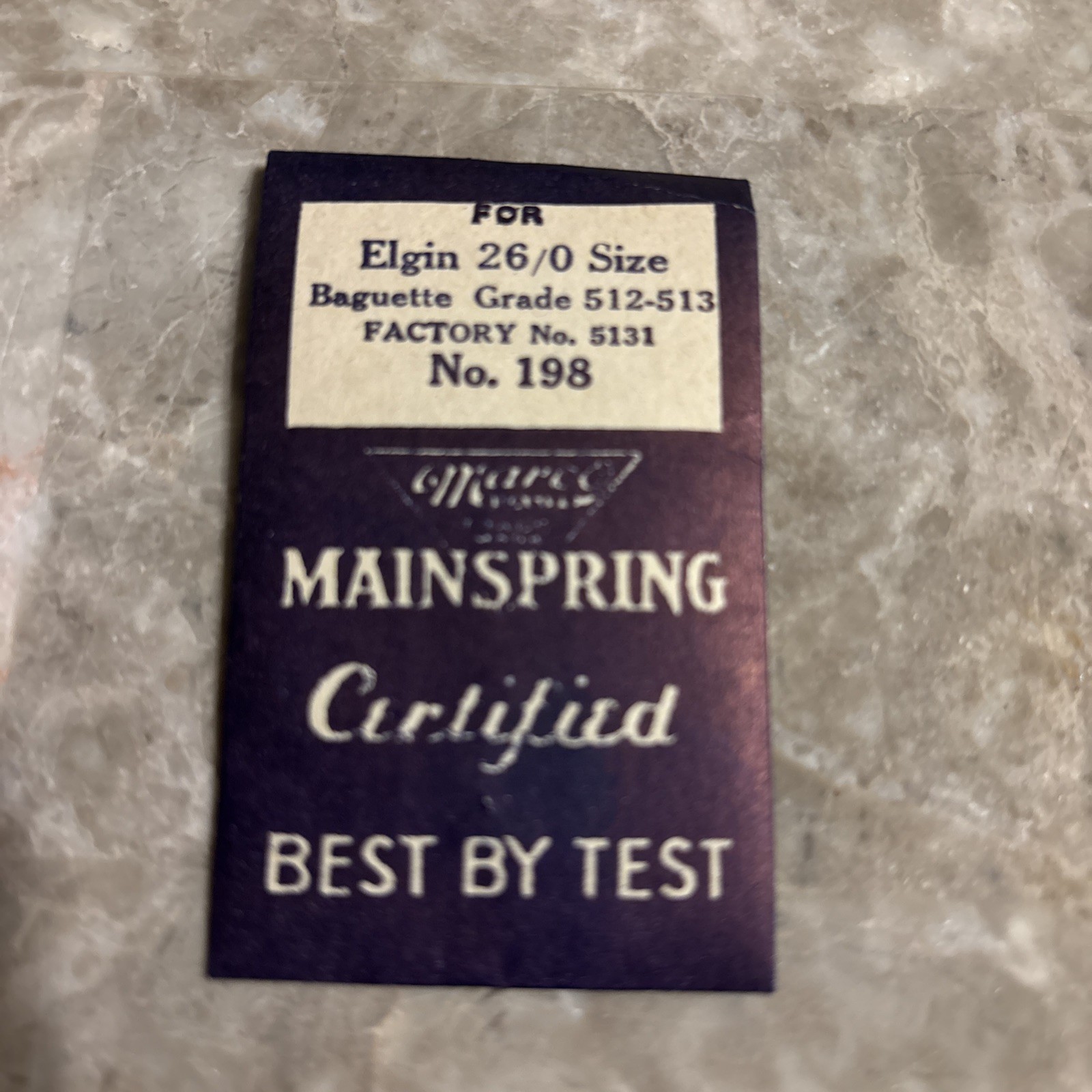 Elgin Size 26 Mainspring Marco No. 198 Baguette Grade