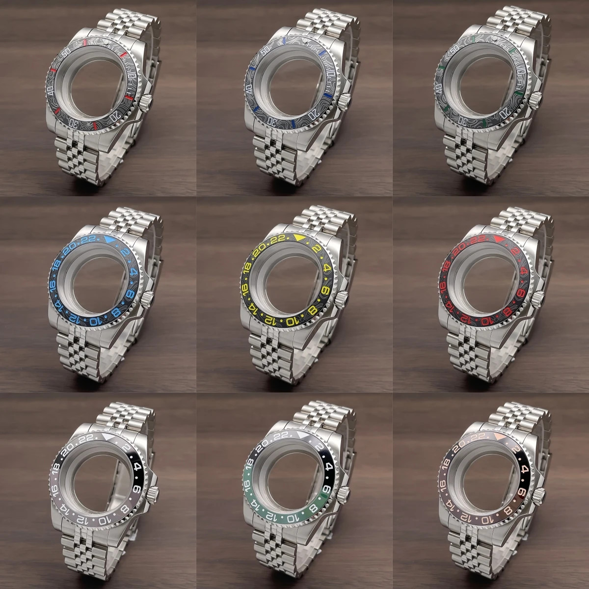 40mm NH35 Sub GMT Watch Case Jubilee Stainless Steel Sapphire Mod Strap NH36