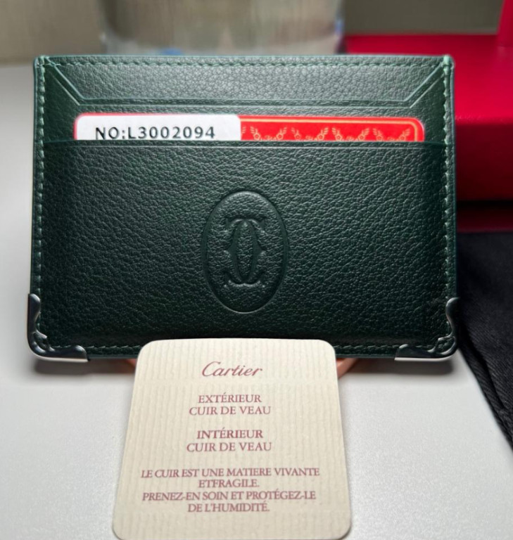 Cartier Must de Cartier Green Leather Double Card Holder Wallet NIB New Box