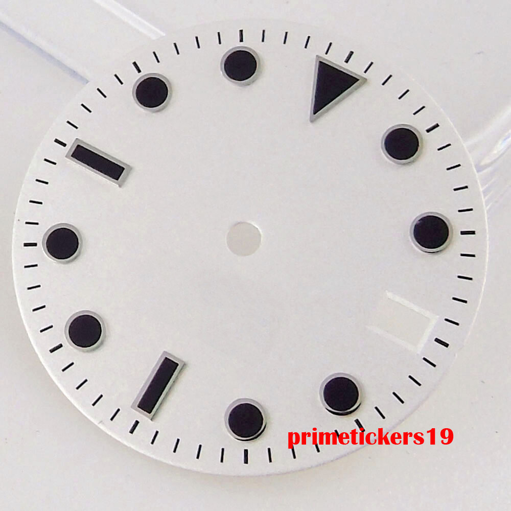 28.5mm Black/White/Green Sterile Watch Dial Face Hands Date Window Fit NH35 Movt
