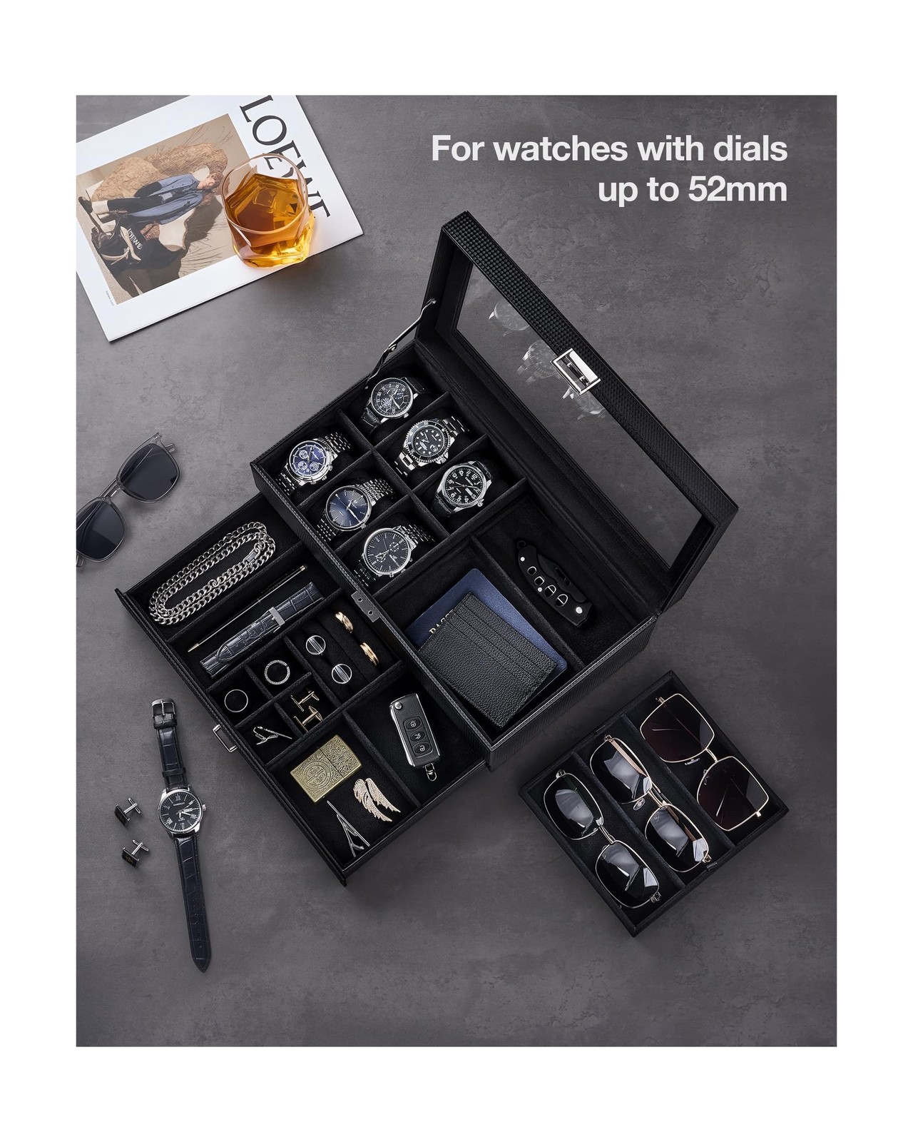 ProCase Mens Jewelry Box, Lockable 6 Slot Watch Case & 3 Slot S… Fast USA SHIP