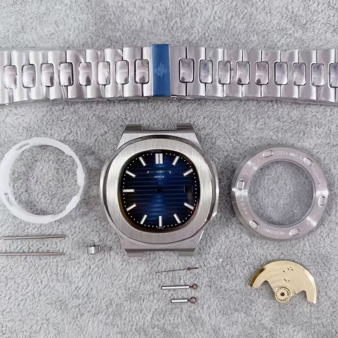 DIY Watch Part Kit for 8215 8200 Nautilus 43mm SS Watch Case+Dial+Hands+Strap