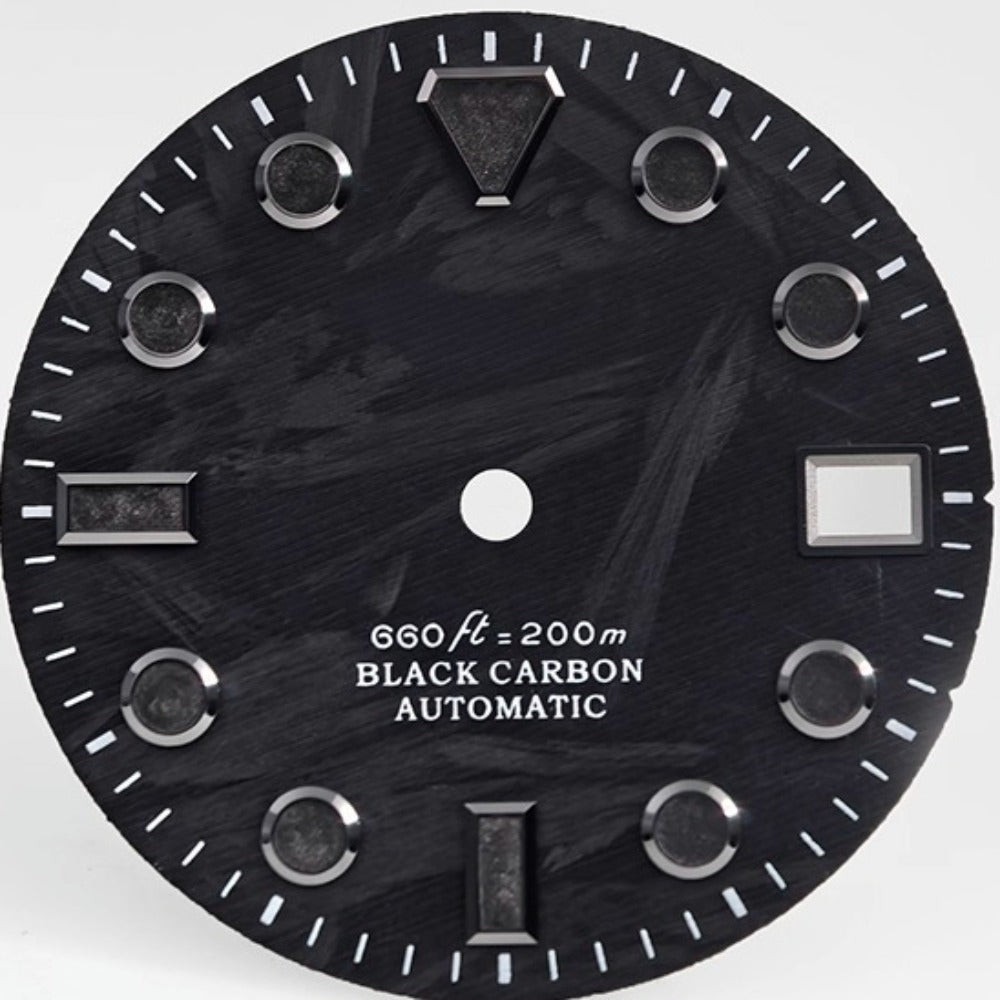 Trapezoid 28.5mm Carbon Fiber Black+grey Watch Dial for NH34/35 with Lume
