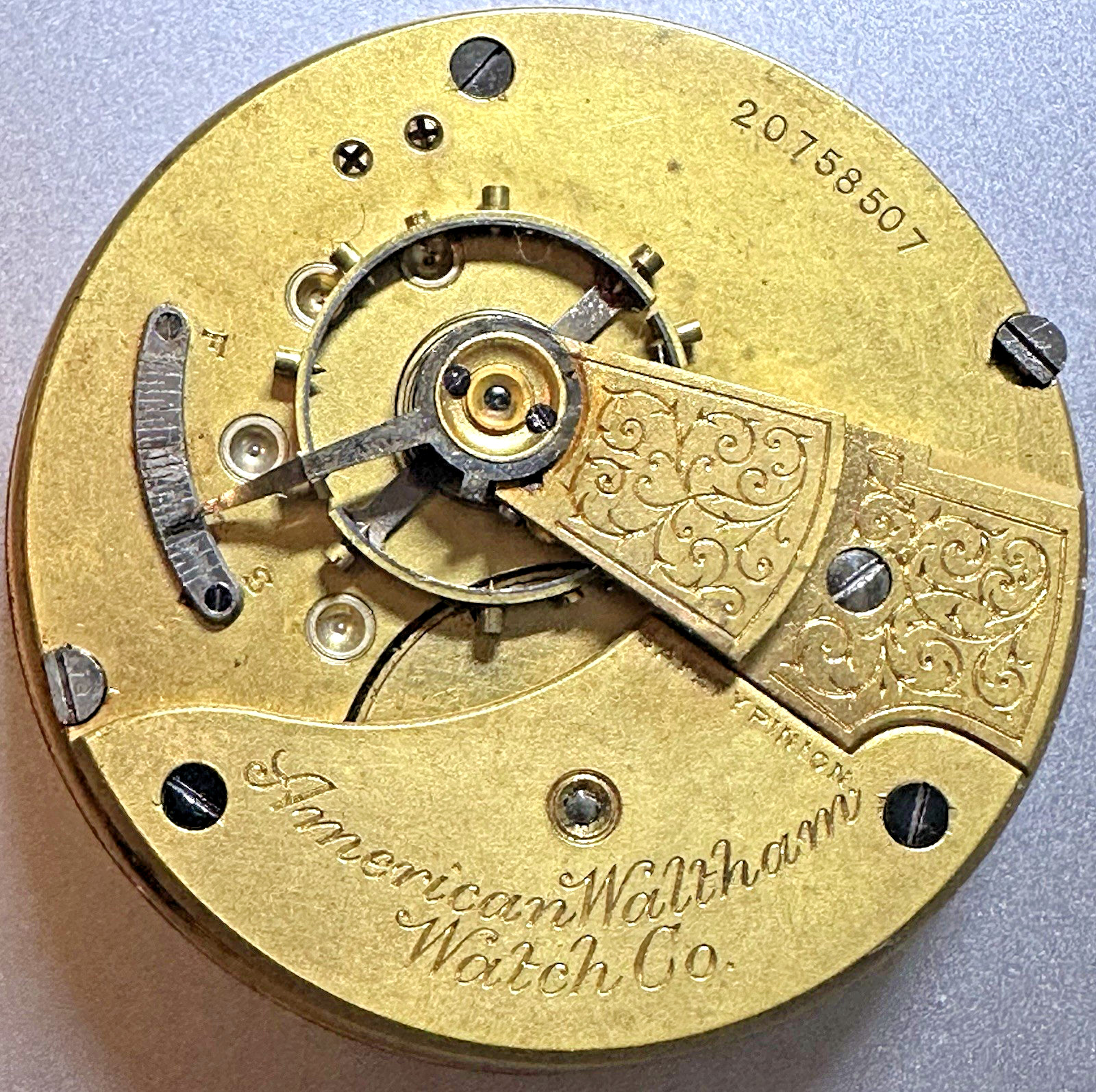 * 18S 1916 Waltham Gr 1 M 1883 7J GILT Pocket Watch Movement Parts P8