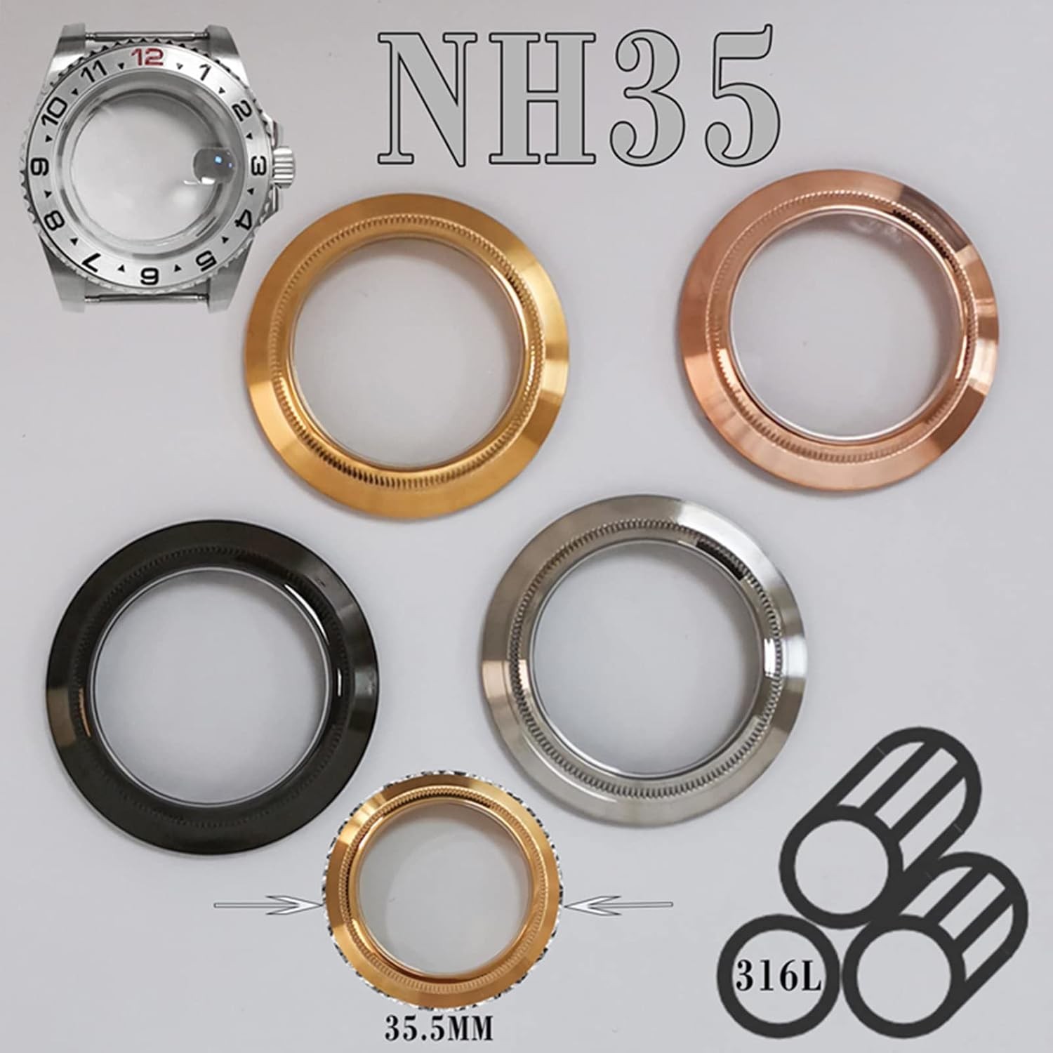 Stainless Steel Transparent Watch Back Cover for NH35 40MM 5MM Watch with