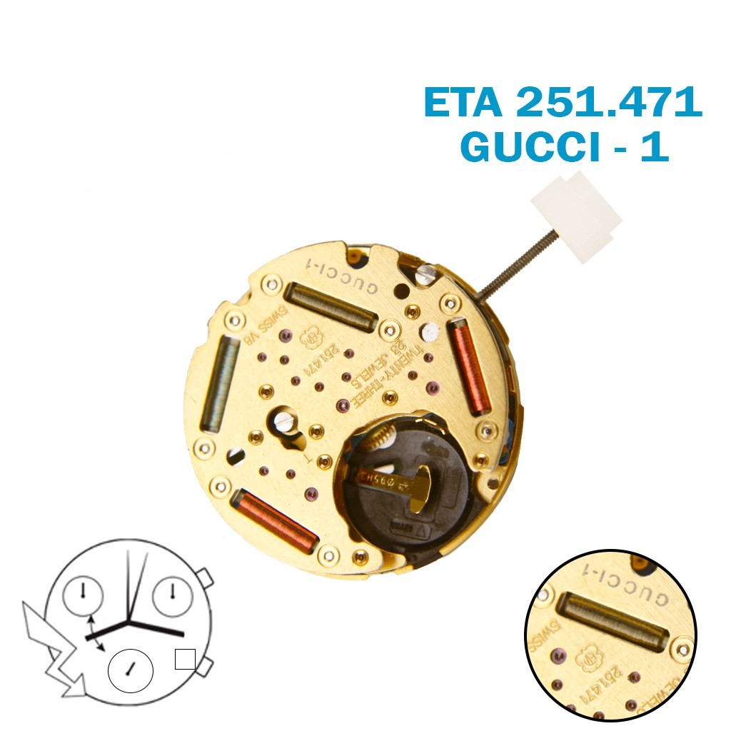ETA 251.471 Gucci-1 Swiss Chronograph Movement-H:6:88mm-Red Date at 4-3Counter