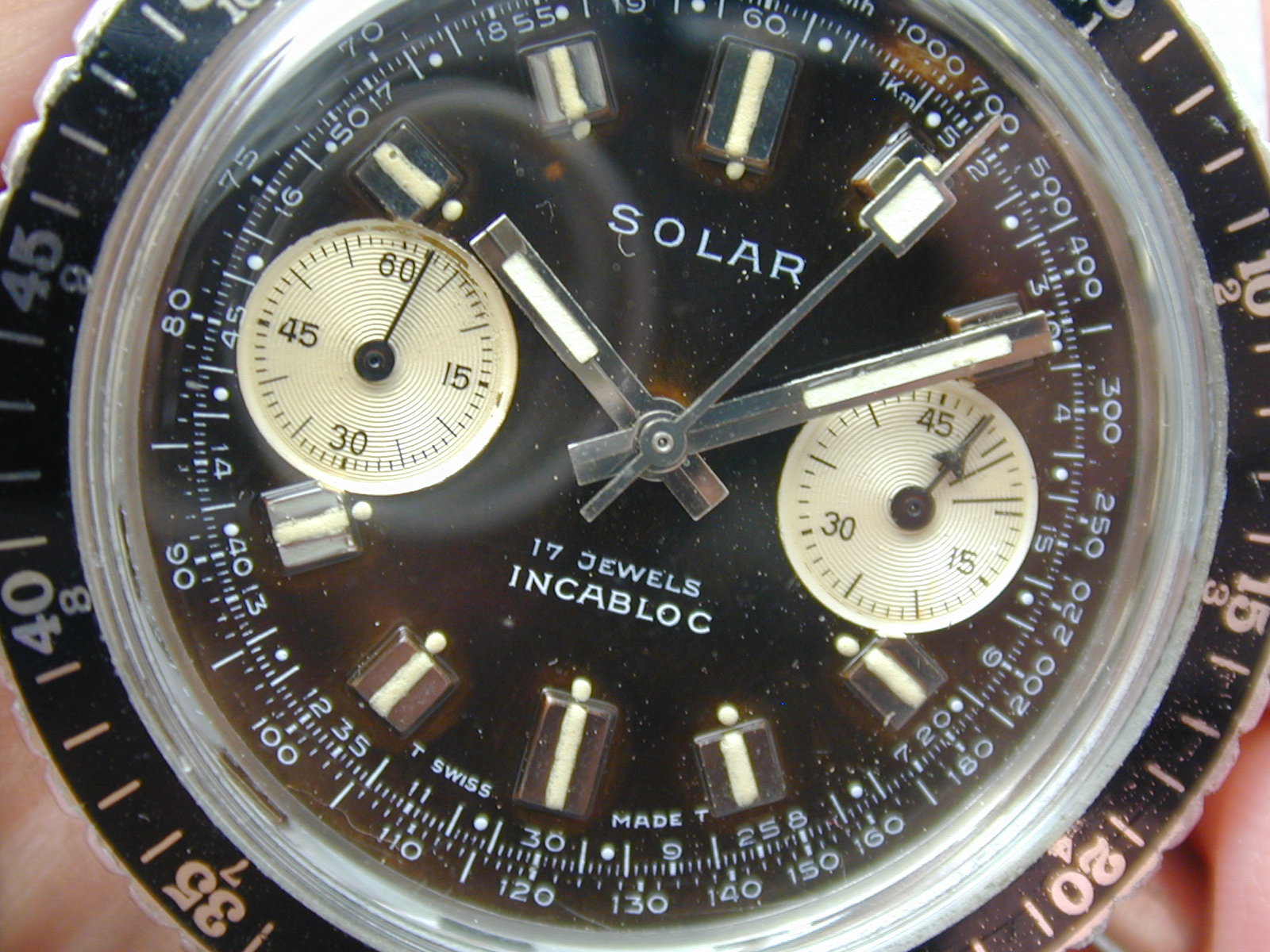 SOLAR VINTAGE 1960S SCREW DOWN CROWN DIVER CHRONOGRAPH VALJOUX 7733