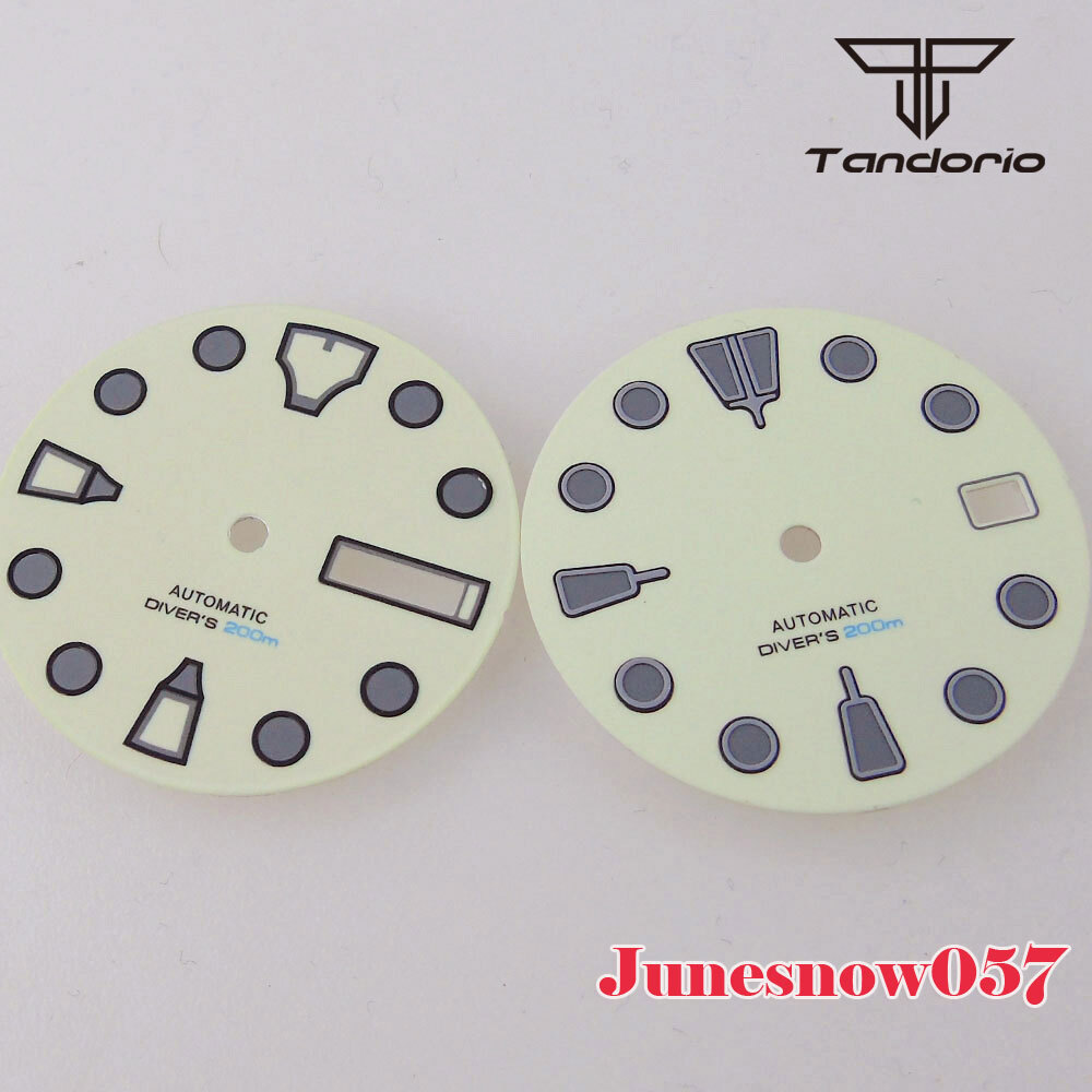 29MM Beige White Sterile Watch Full Lume Green Dial Men Fit NH35A NH36A SKX SRP
