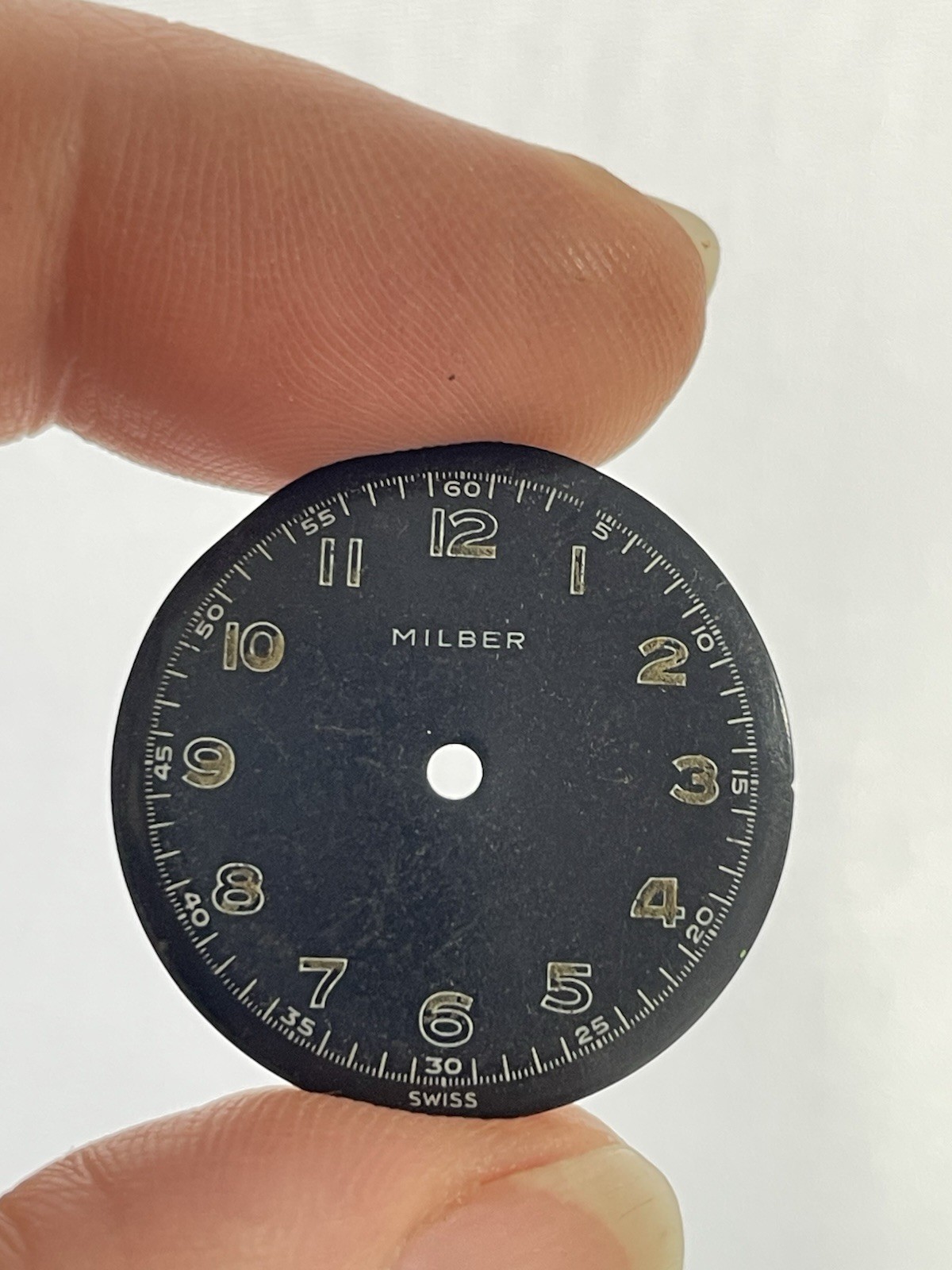 1940s MILBER Swiss Military Watch Dial 25.8mm Black Vintage WWII Era Trench