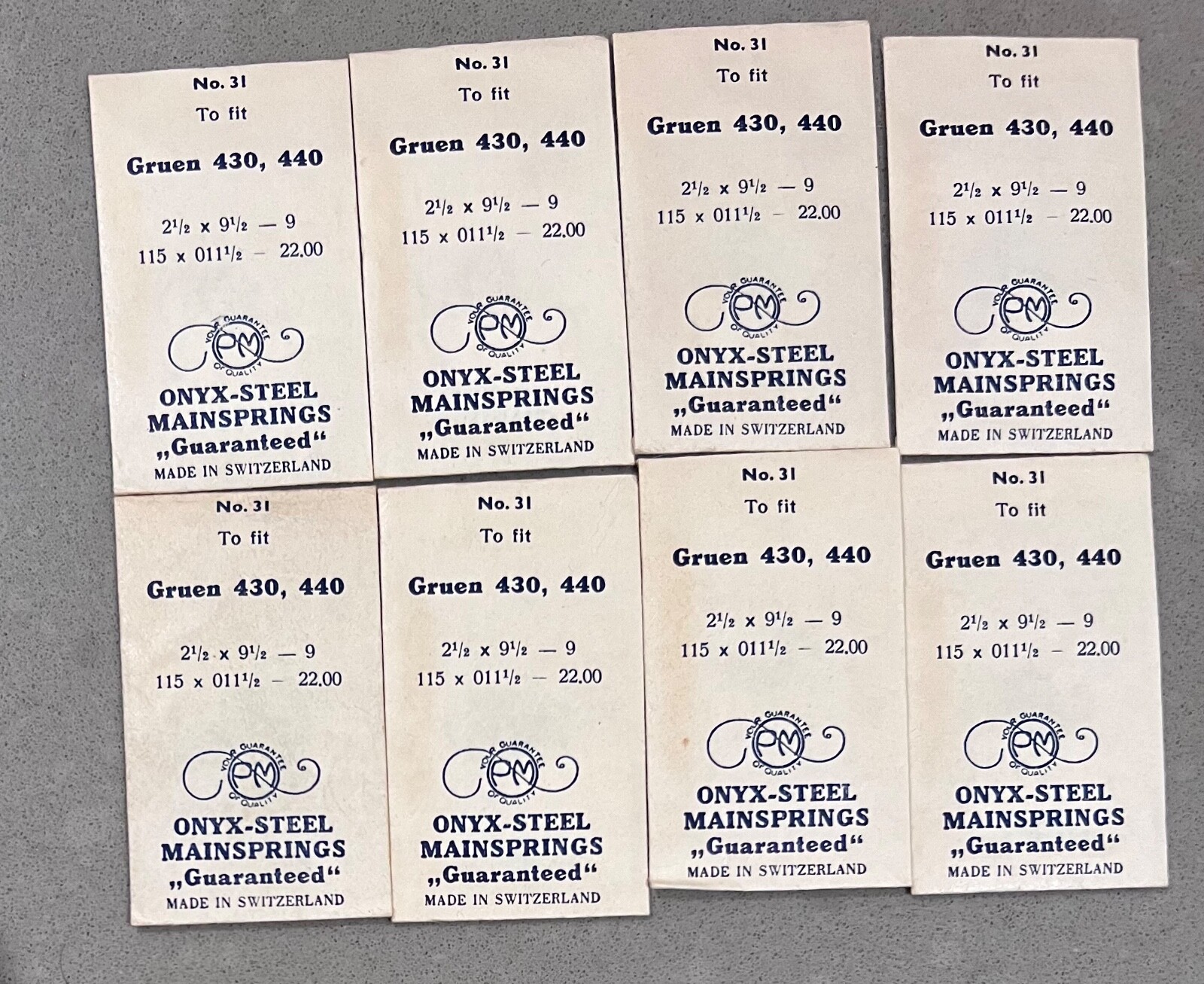 Lot of 8 PM Watch Mainspring Gruen 430 440 No. 31 Onyx-Steel