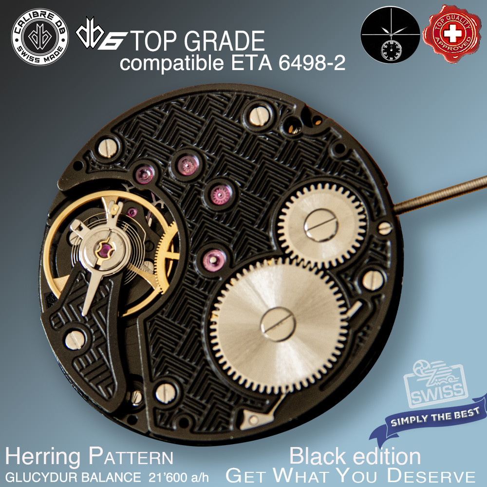 MOVEMENT CAL DB6 HERRING BLACK comp. ETA 6498-2 TOP GRADE HAND W.- SWISS MADE
