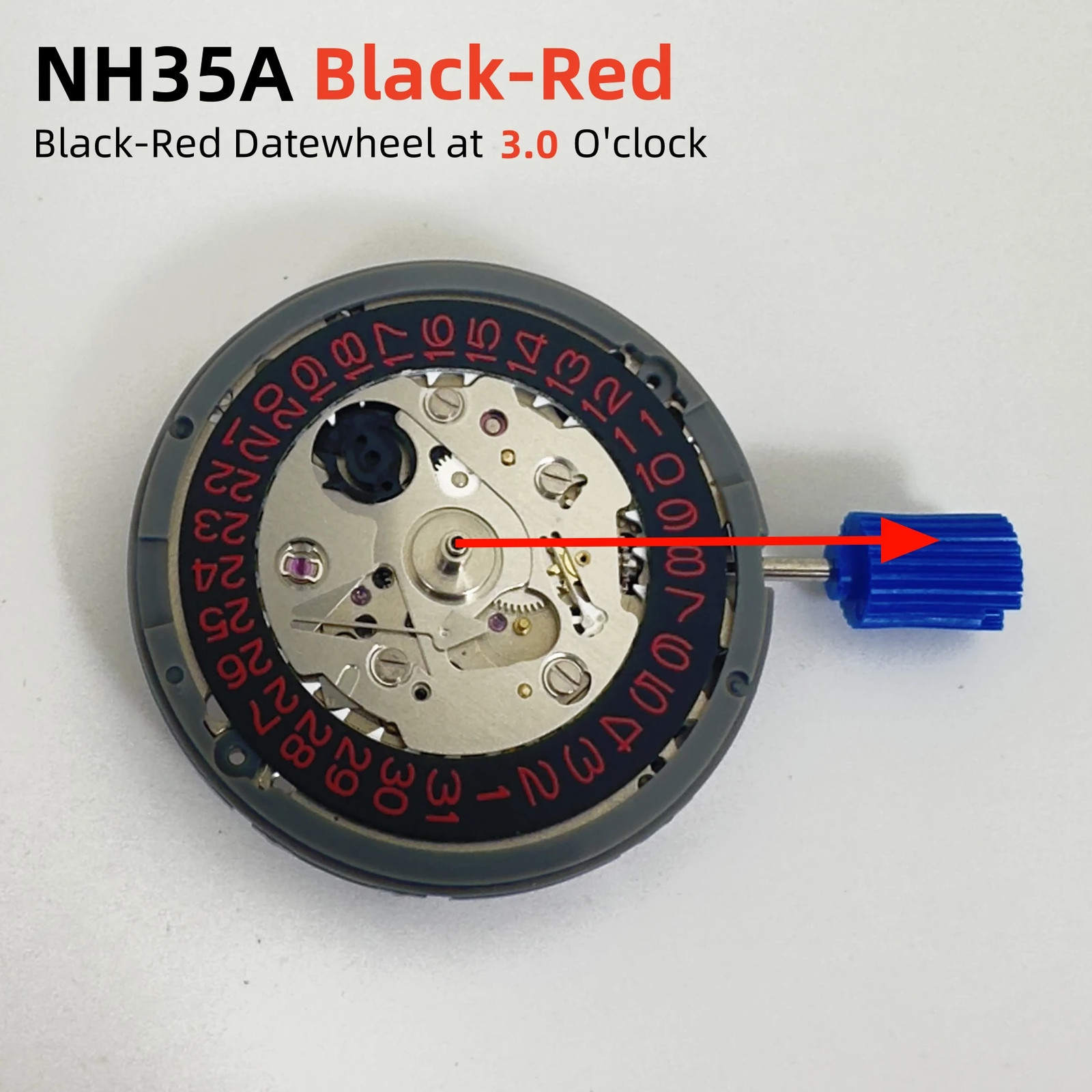 Genuine NH35 Mechanical Movement Modified Red Datewheel 3.0/3.8 Crown Modilver