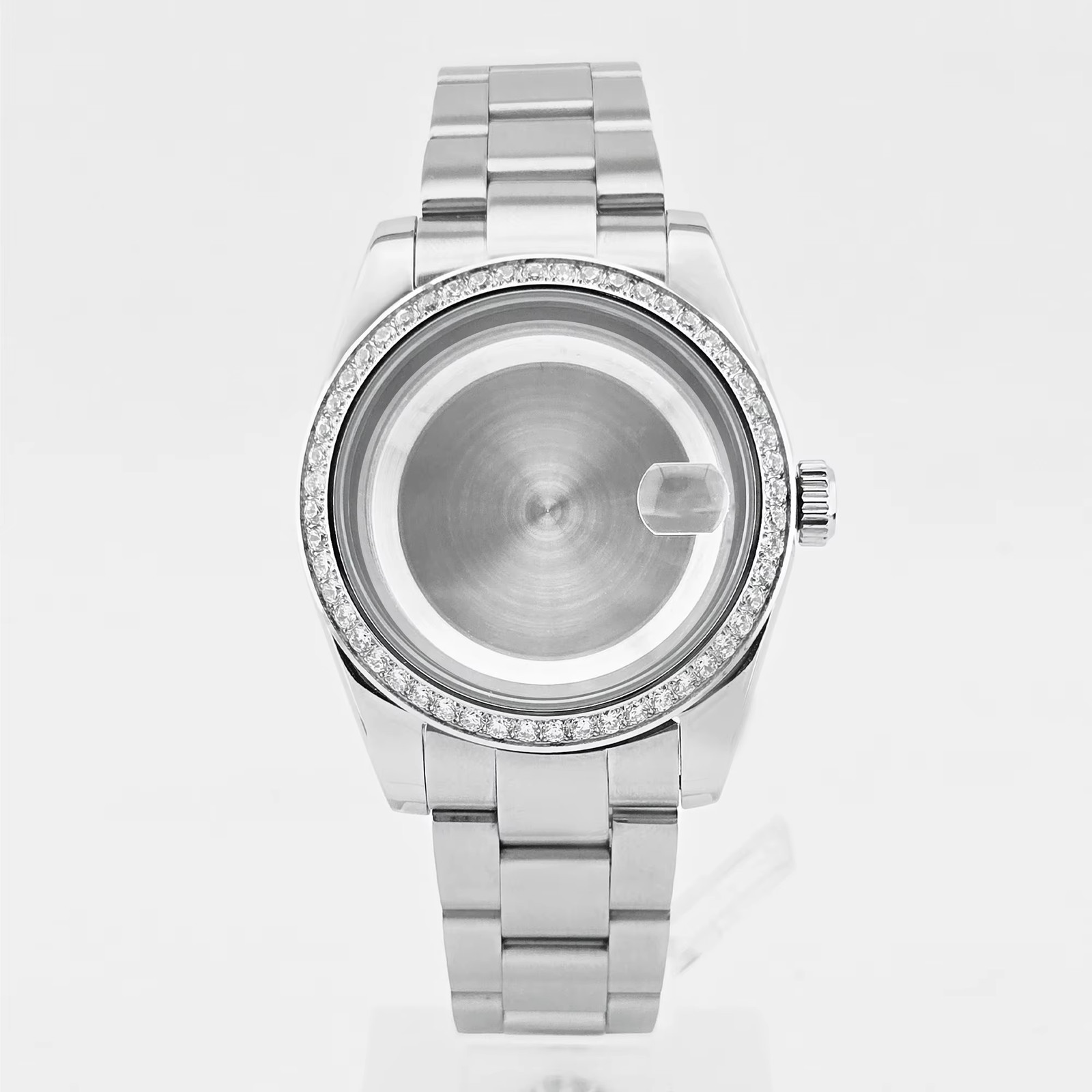36Mm/40Mm Silver Watch Case Sapphire Glass Gemstone Bezel Fit NH35 NH36 NH34 ETA