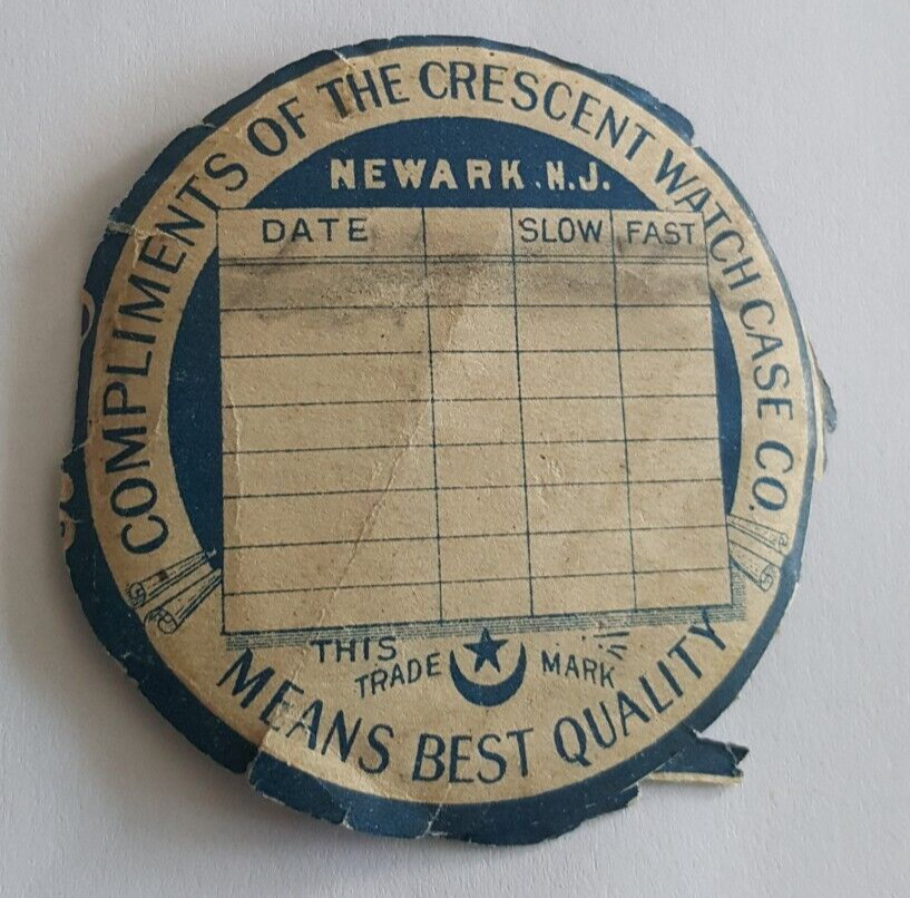 1907 Crescent Watch Case Co Paper Calendar Repair Insert Newark N.J.