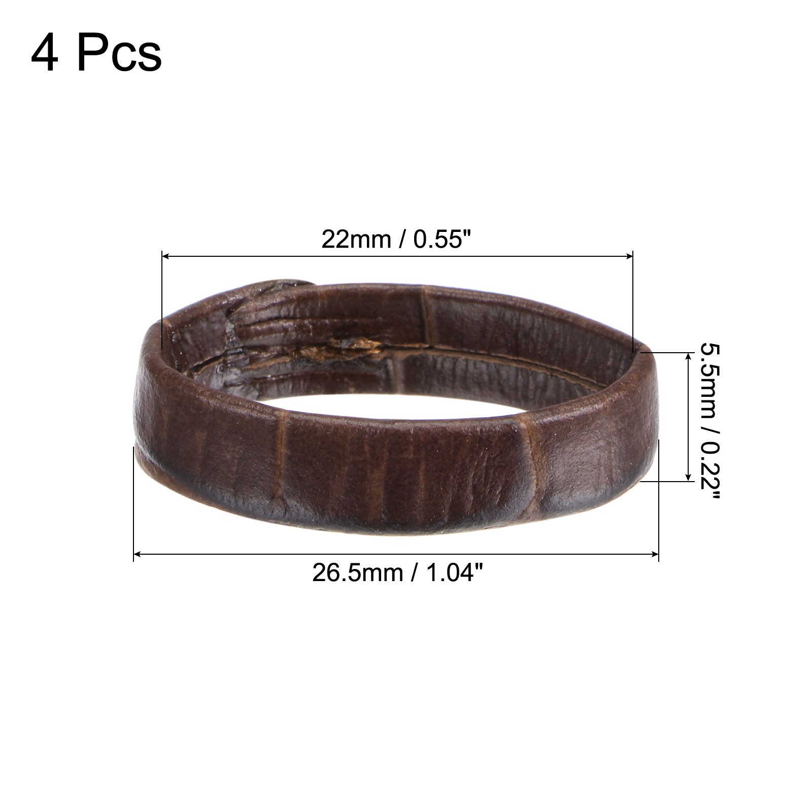 4 Set PU Leather Loops Retaining Ring for 22mm Width Watch Band Dark Brown