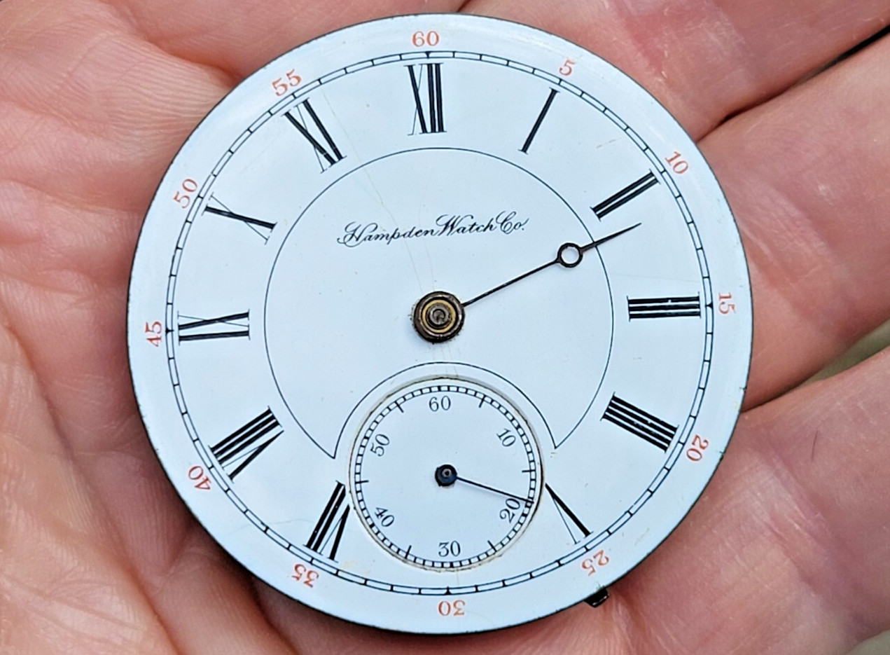 Hampden Dueber Pocket Watch Movement & Dial Face c1894 Antique AS IS