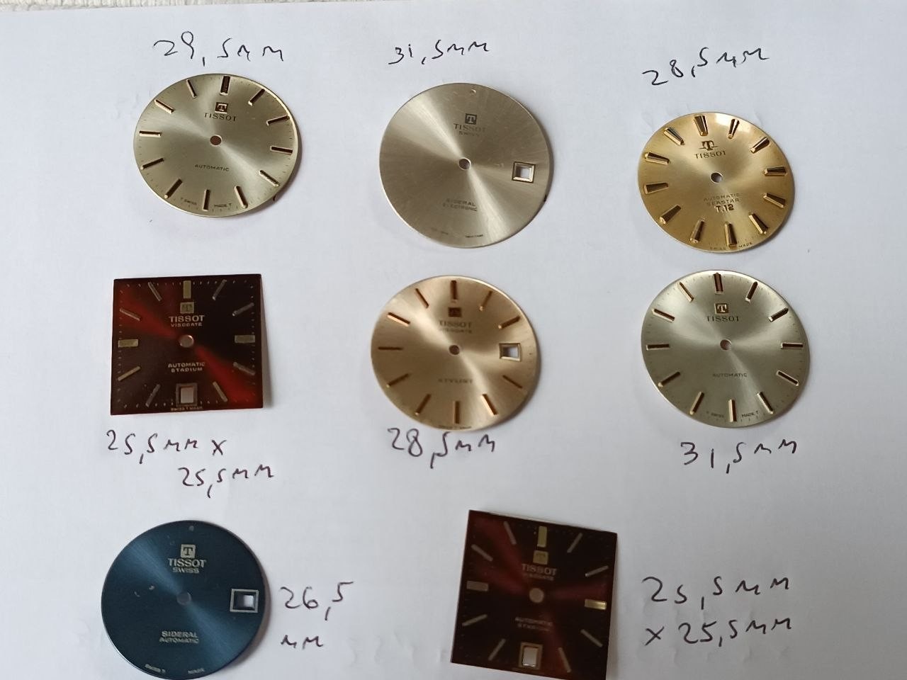 LOT OF 8 TISSOT DIALS VINTAGE REPLACEMENTS FROM Ca. 1970 (g)