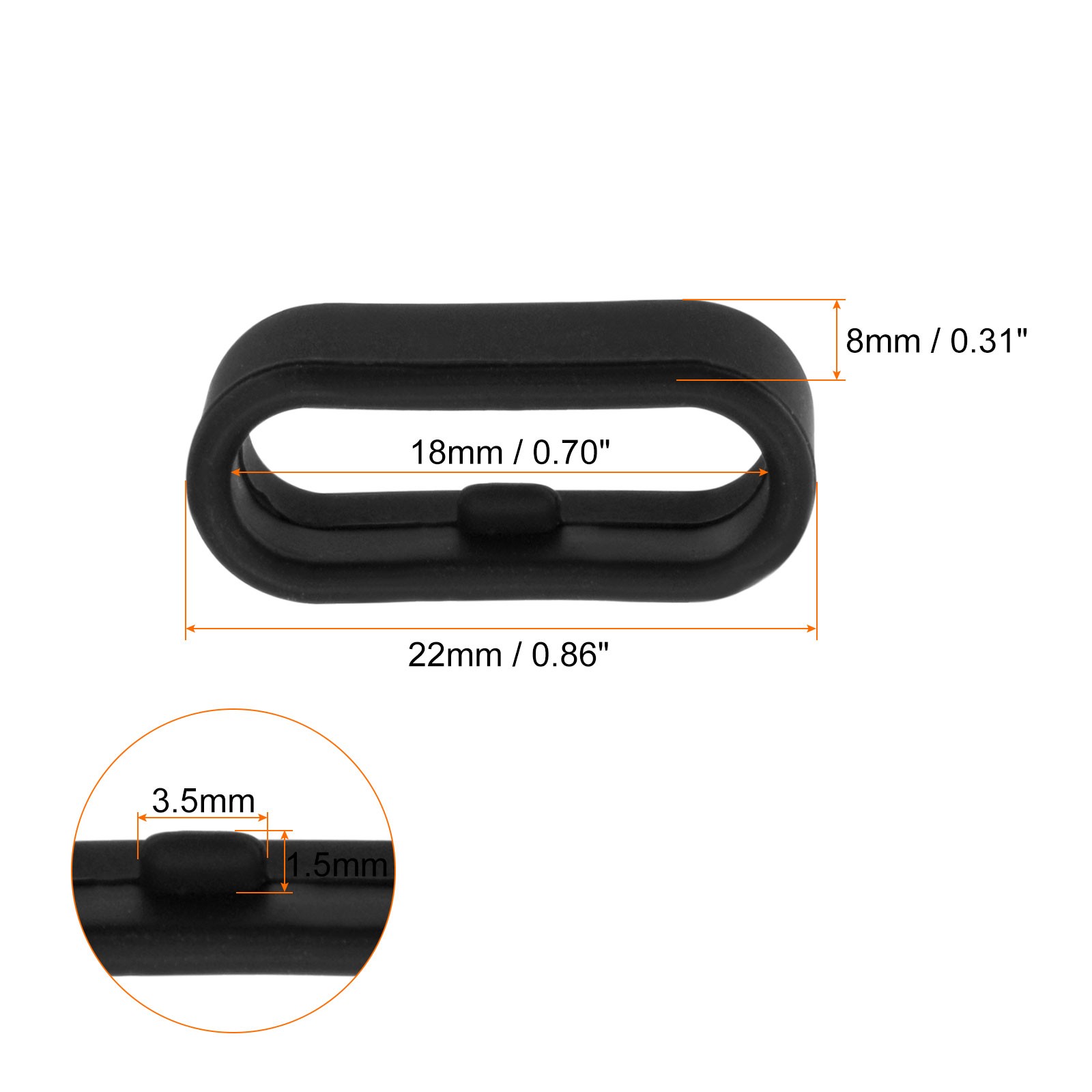 10Pcs Watch Band Strap Loops Silicone Fastener Rings for 18mm Band Black