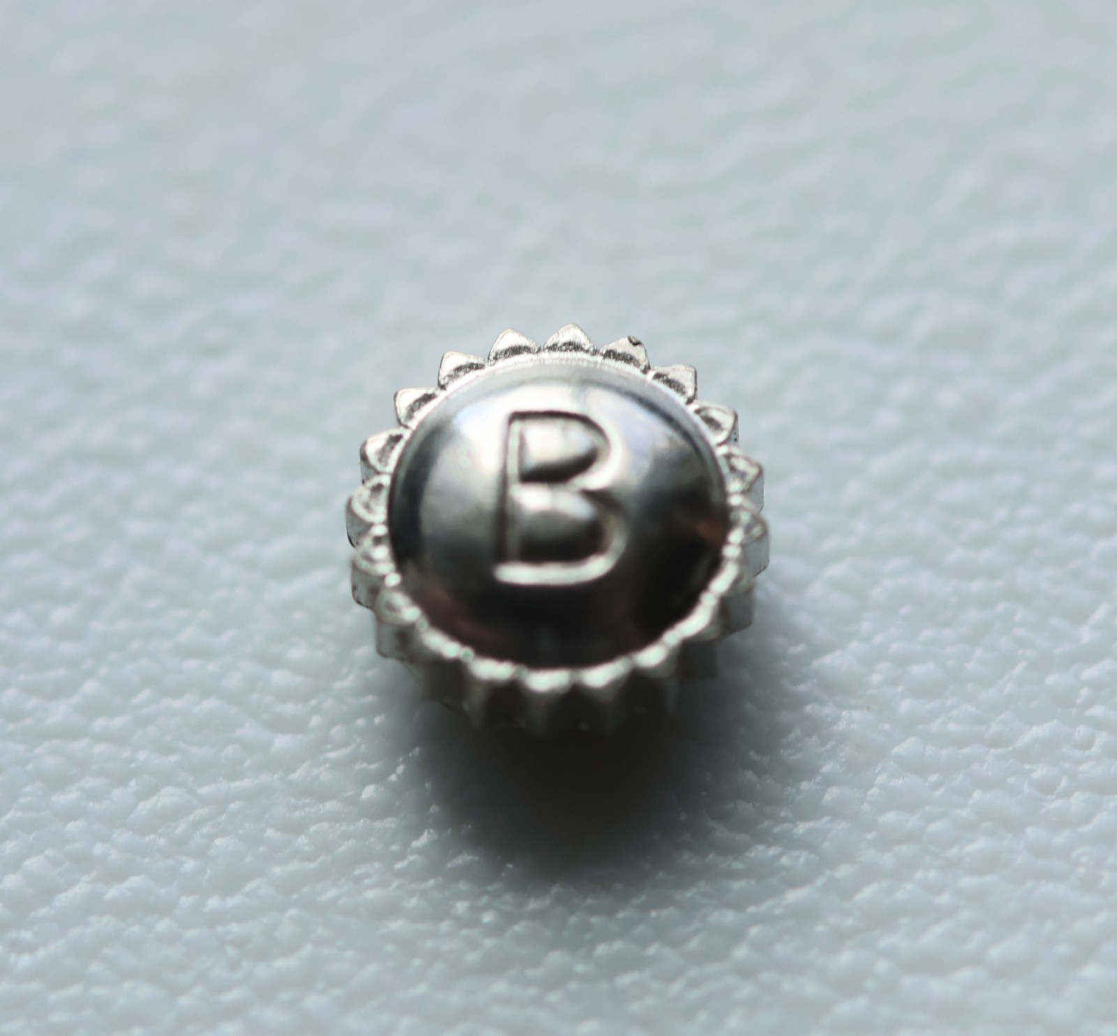 Bulova Watch Crown 4.0mm Silver Tone Stainless Steel Vintage B Logo Parts