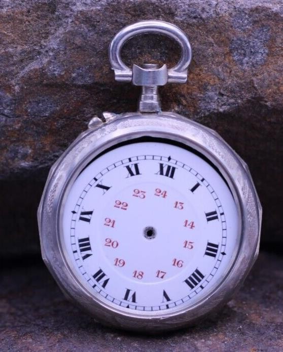 ARGENTAN LADIES SWISS POCKET WATCH FANCY CASE & DIAL 30.6mm DIAMETER NOS (EP)