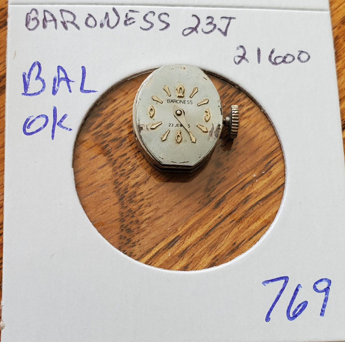 LADIES BARONESS 23J 21600 WRIST WATCH MOVEMENT #769