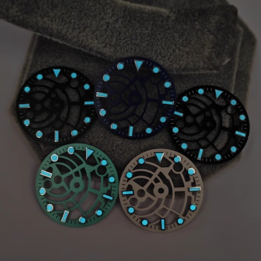 Skeletonized Dial Blue Luminous Dial 28.5mm Suitable for NH36 NH35 NH70 Movement